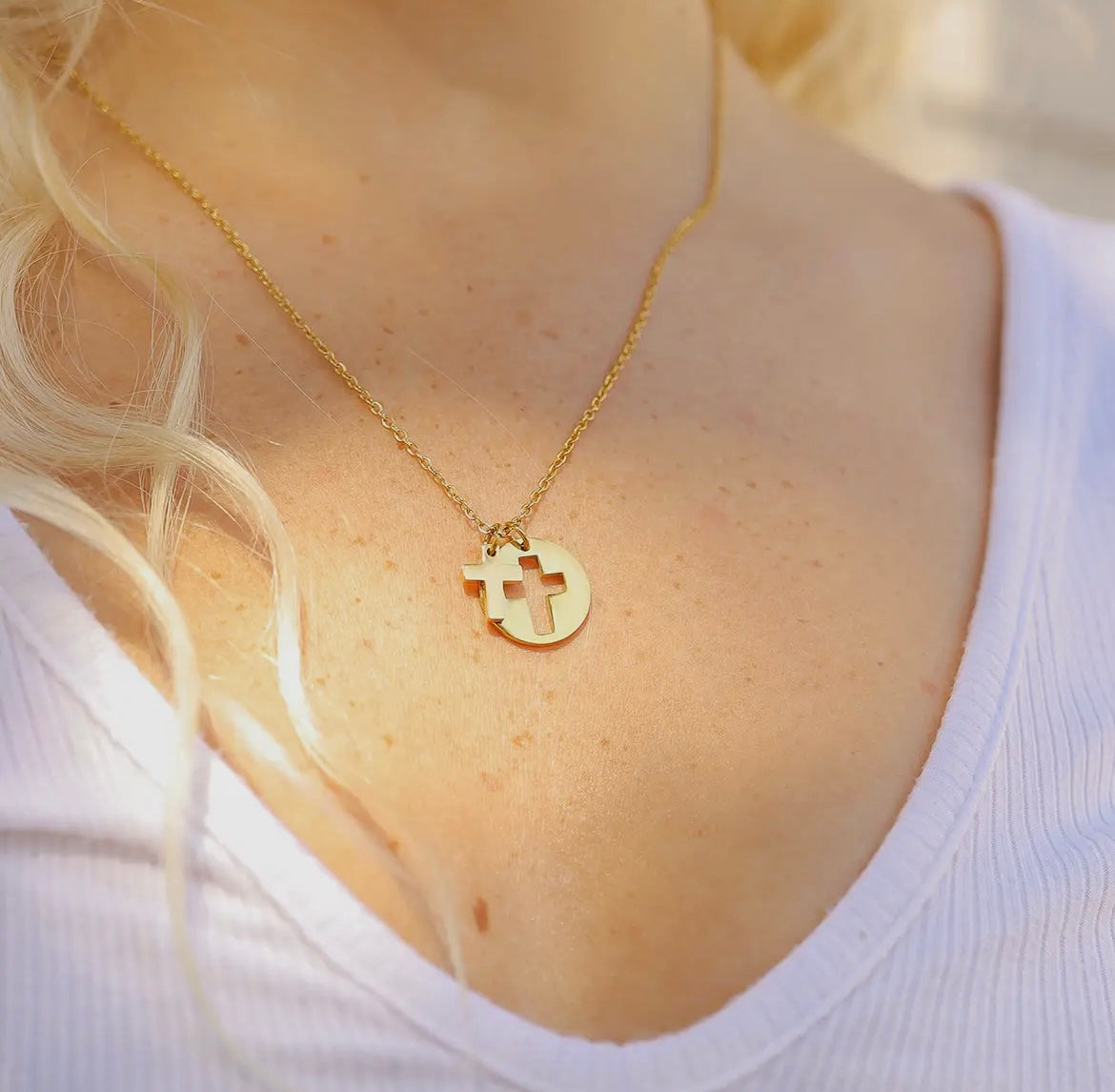 Cut Out Cross Necklace - Gold