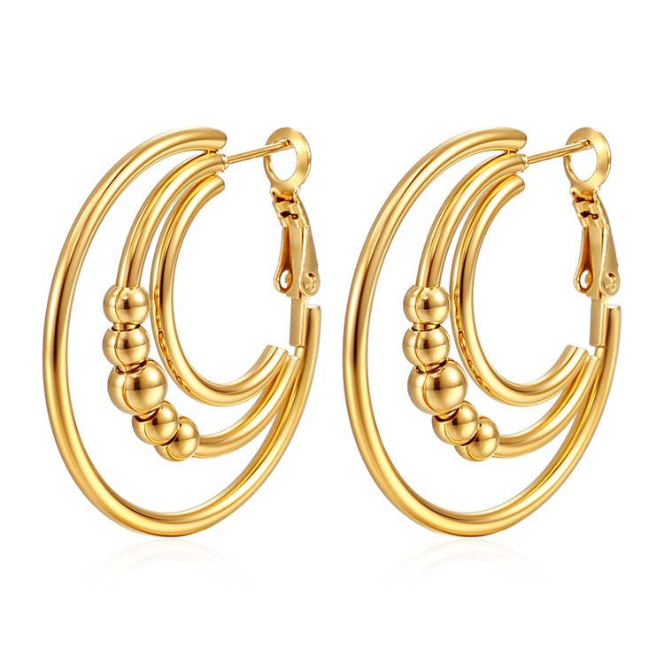 Triple Layer Hoop Earrings - Gold