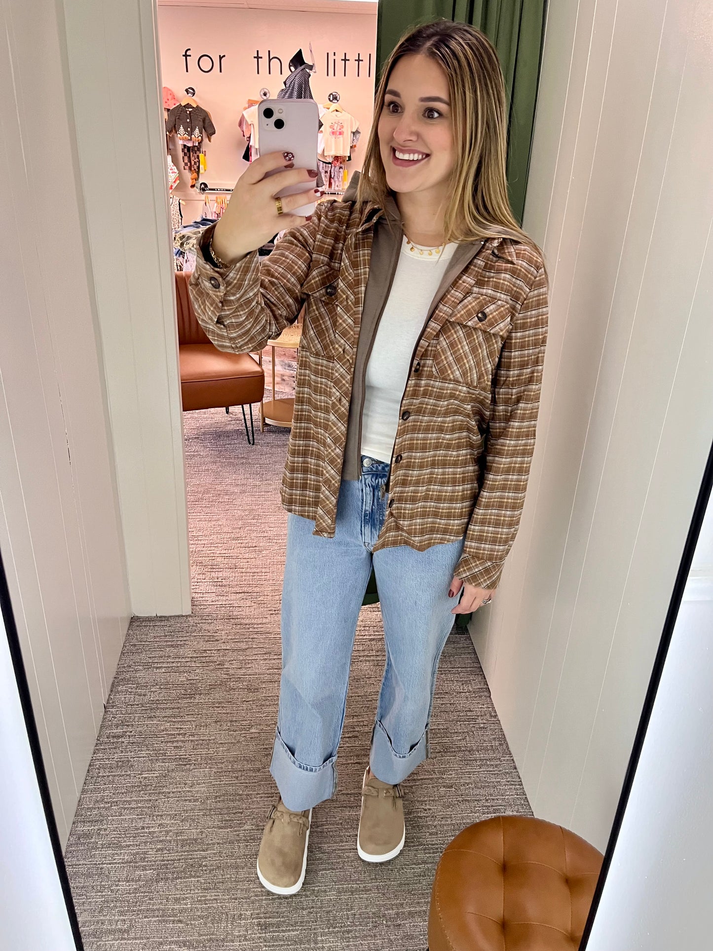 Meadow Hooded Plaid Jacket - Caramel