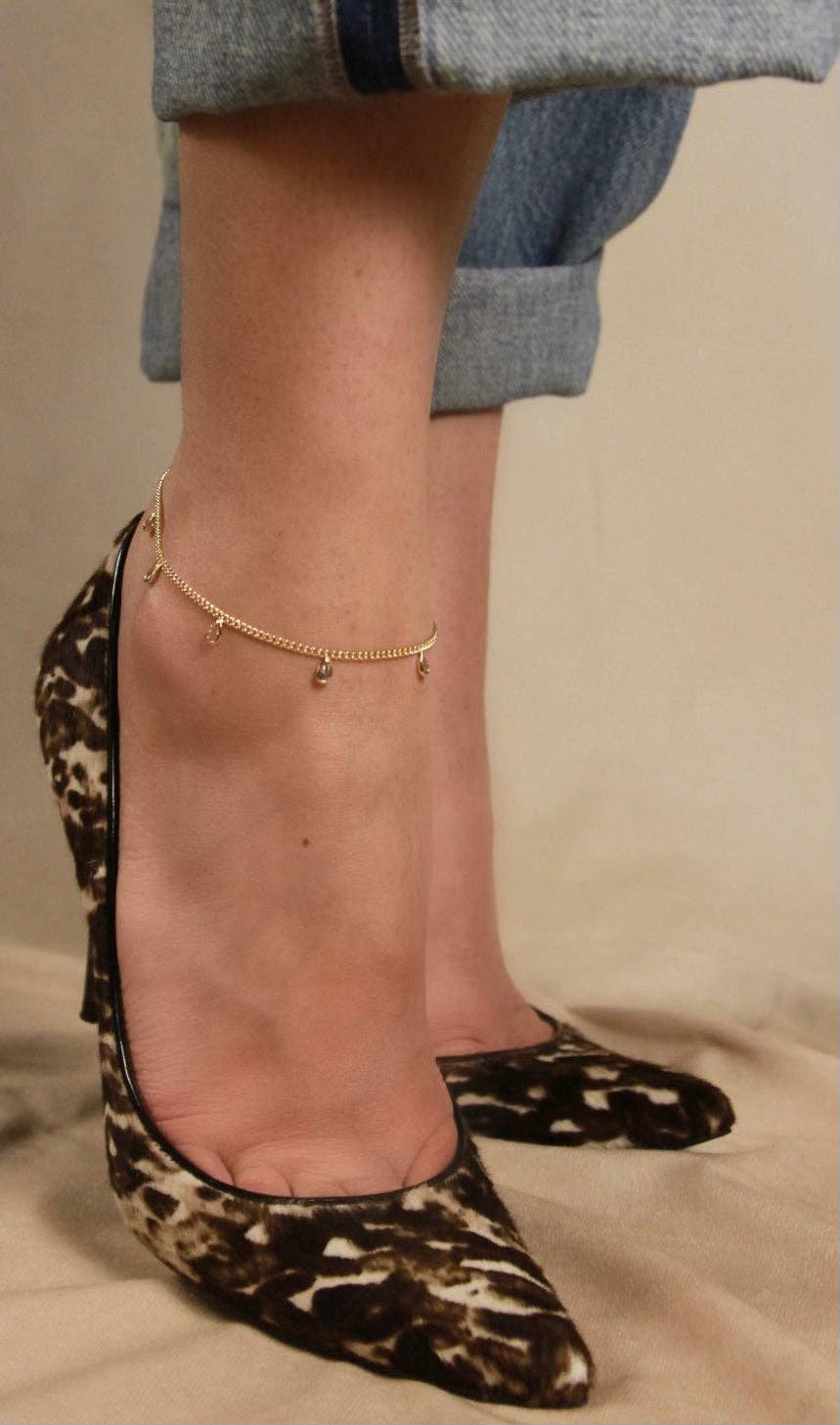 CZ Drops Chain Anklet - 18k Gold