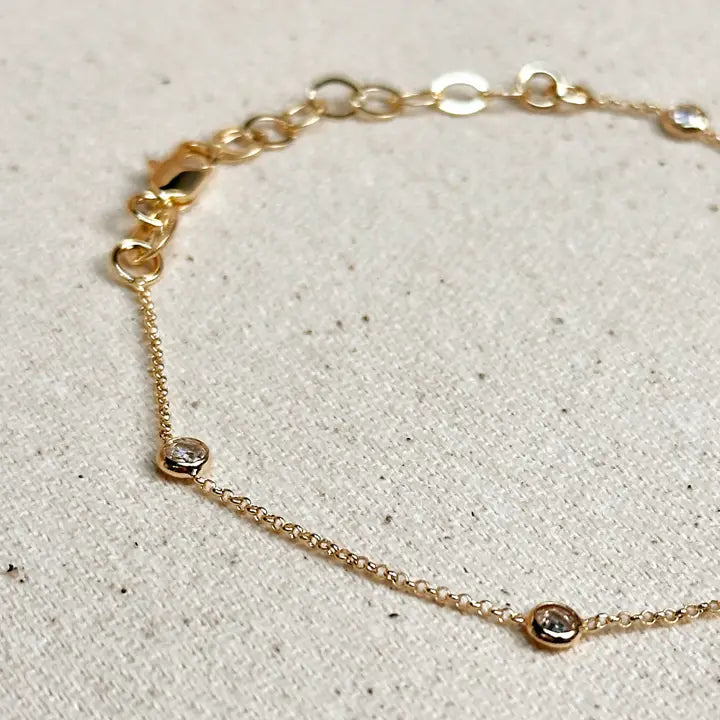 CZ Bezel Bracelet - 18k Gold Filled