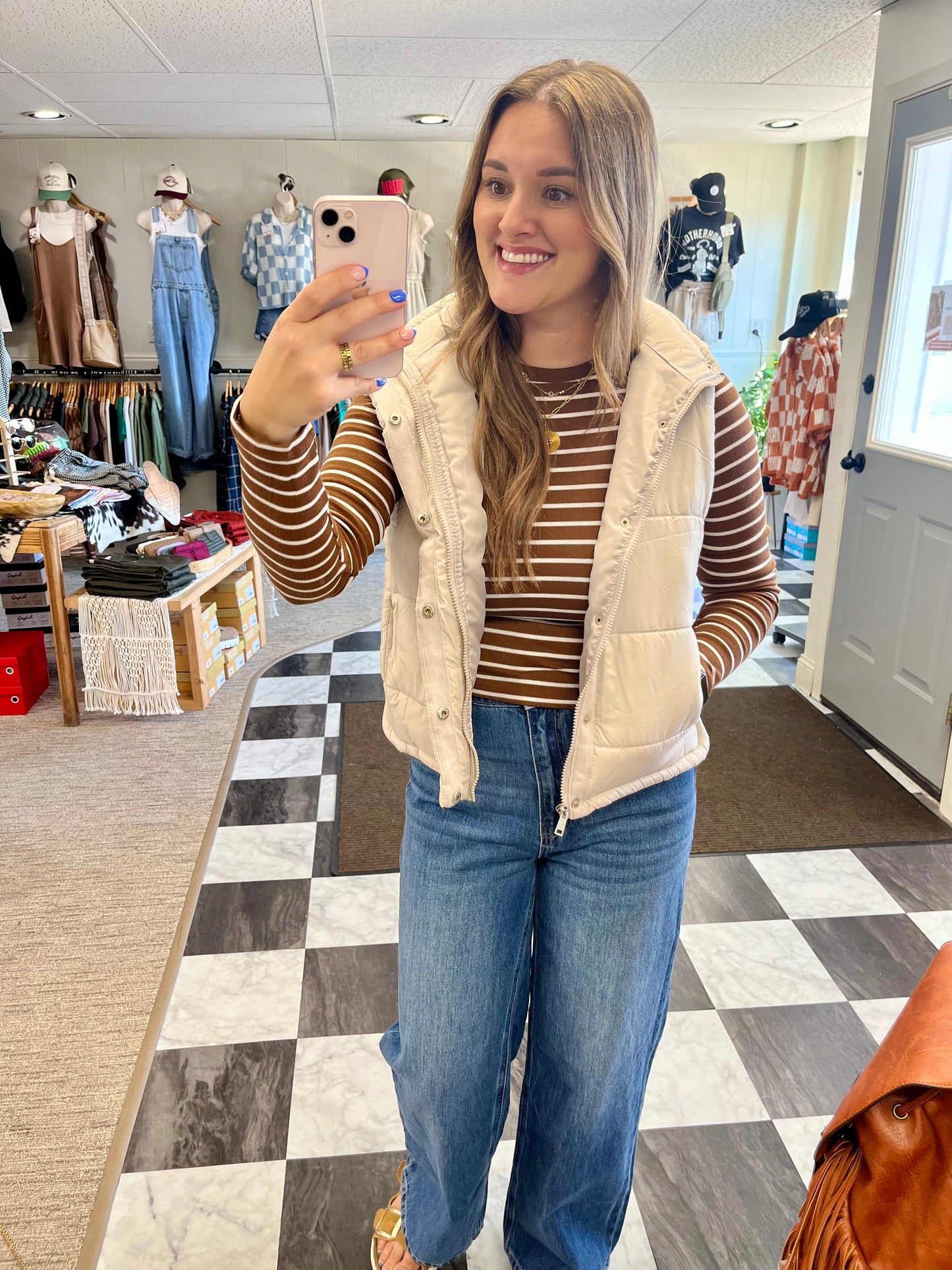 Lanae Striped Long Sleeve - Brown/White