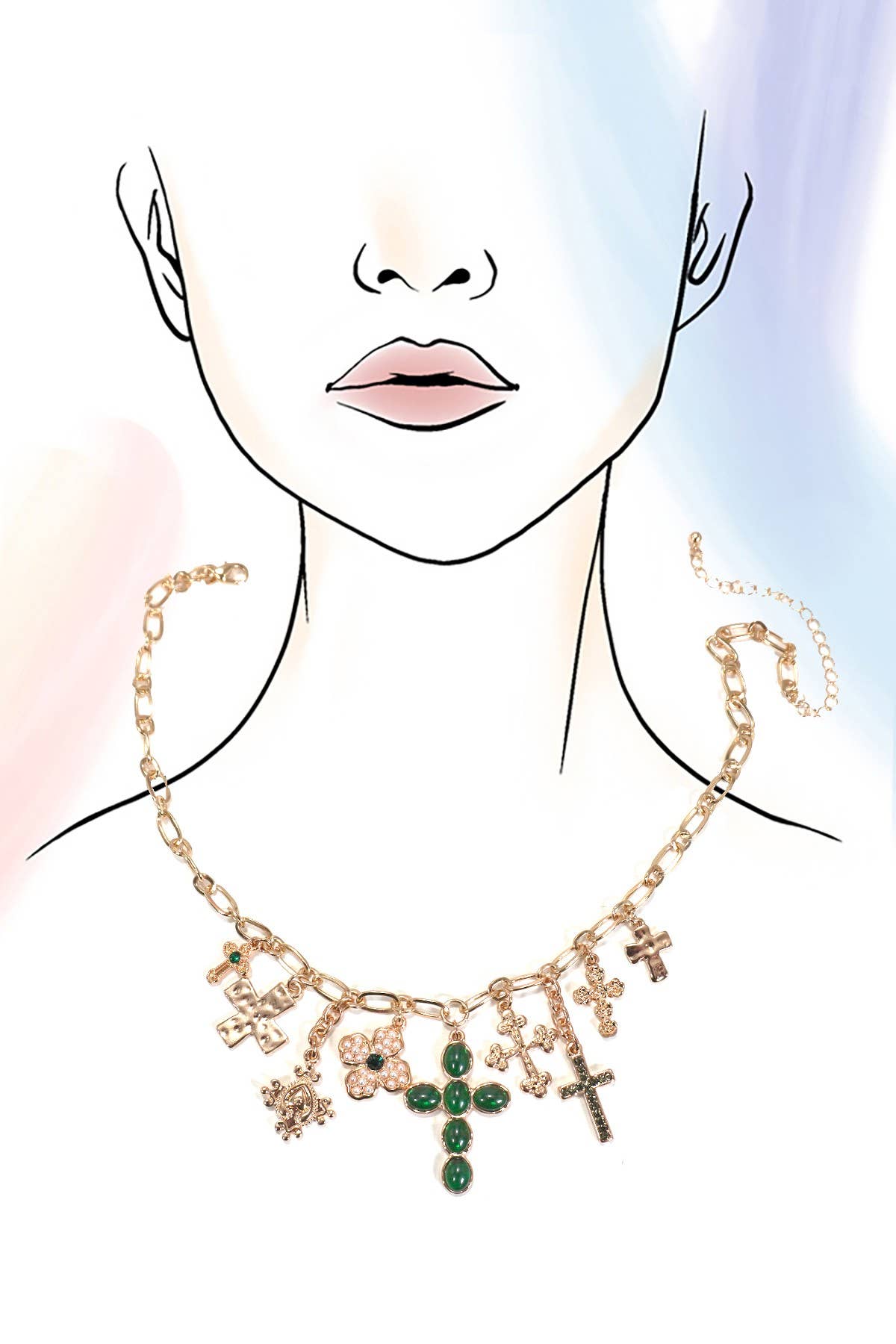 Jade Cross Charm Necklace - Gold