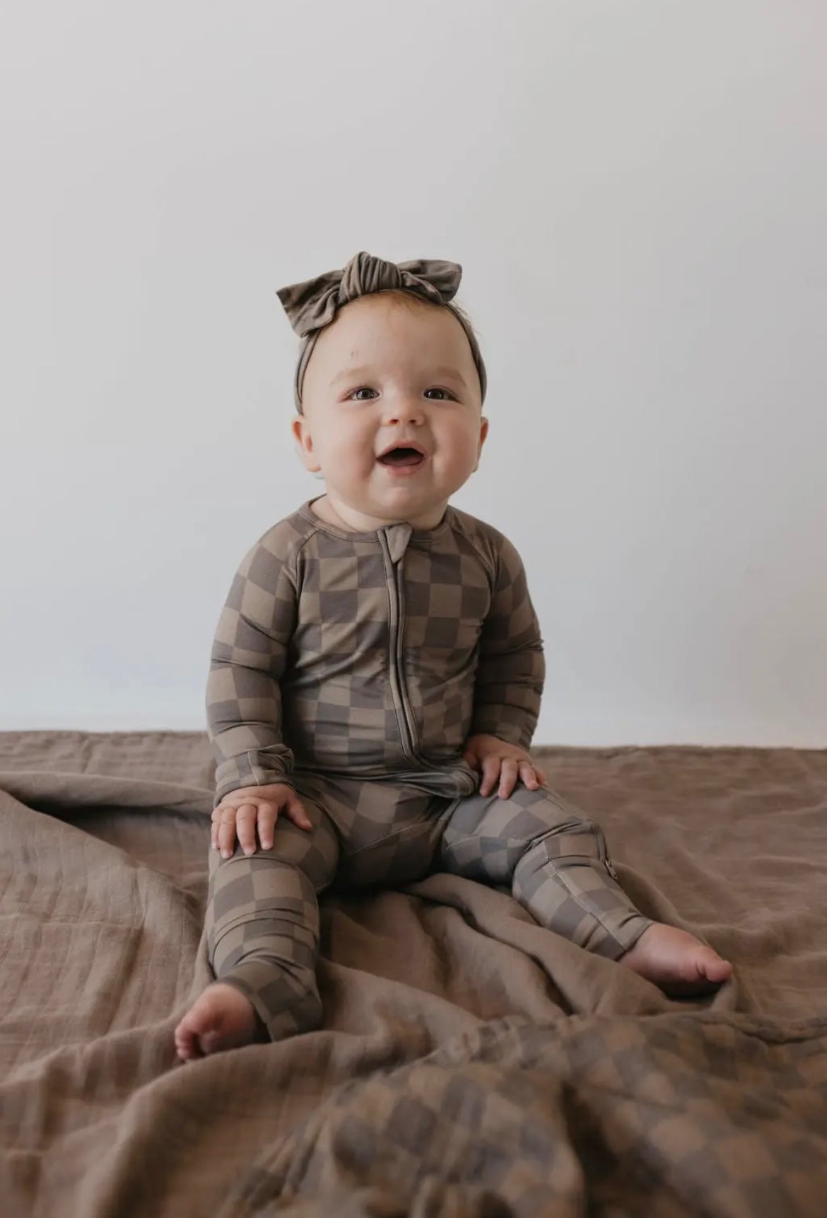 Faded Brown Bamboo Zip Pjs