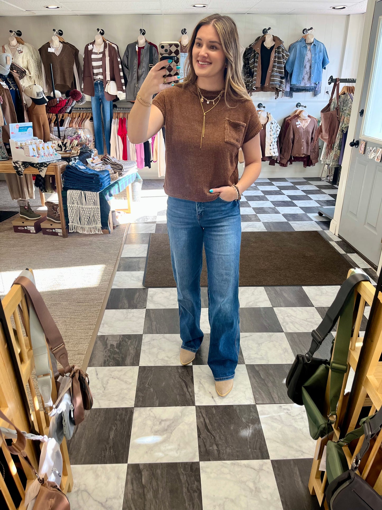 Serena Short Sleeve Sweater - Brown