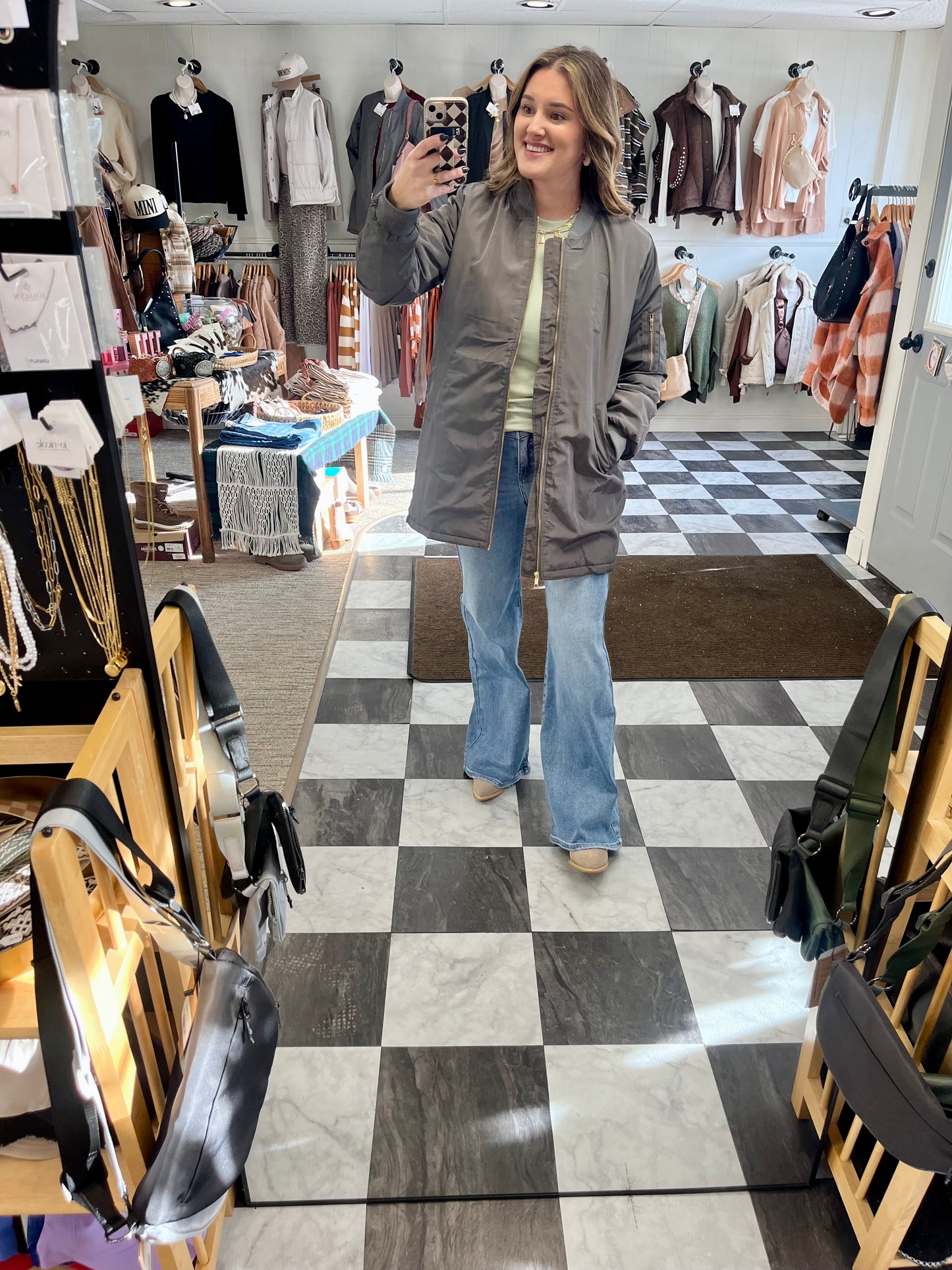 Long Line Bomber Jacket - Charcoal