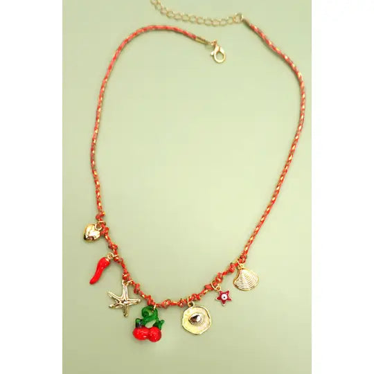 Corded Charm Necklace - Red