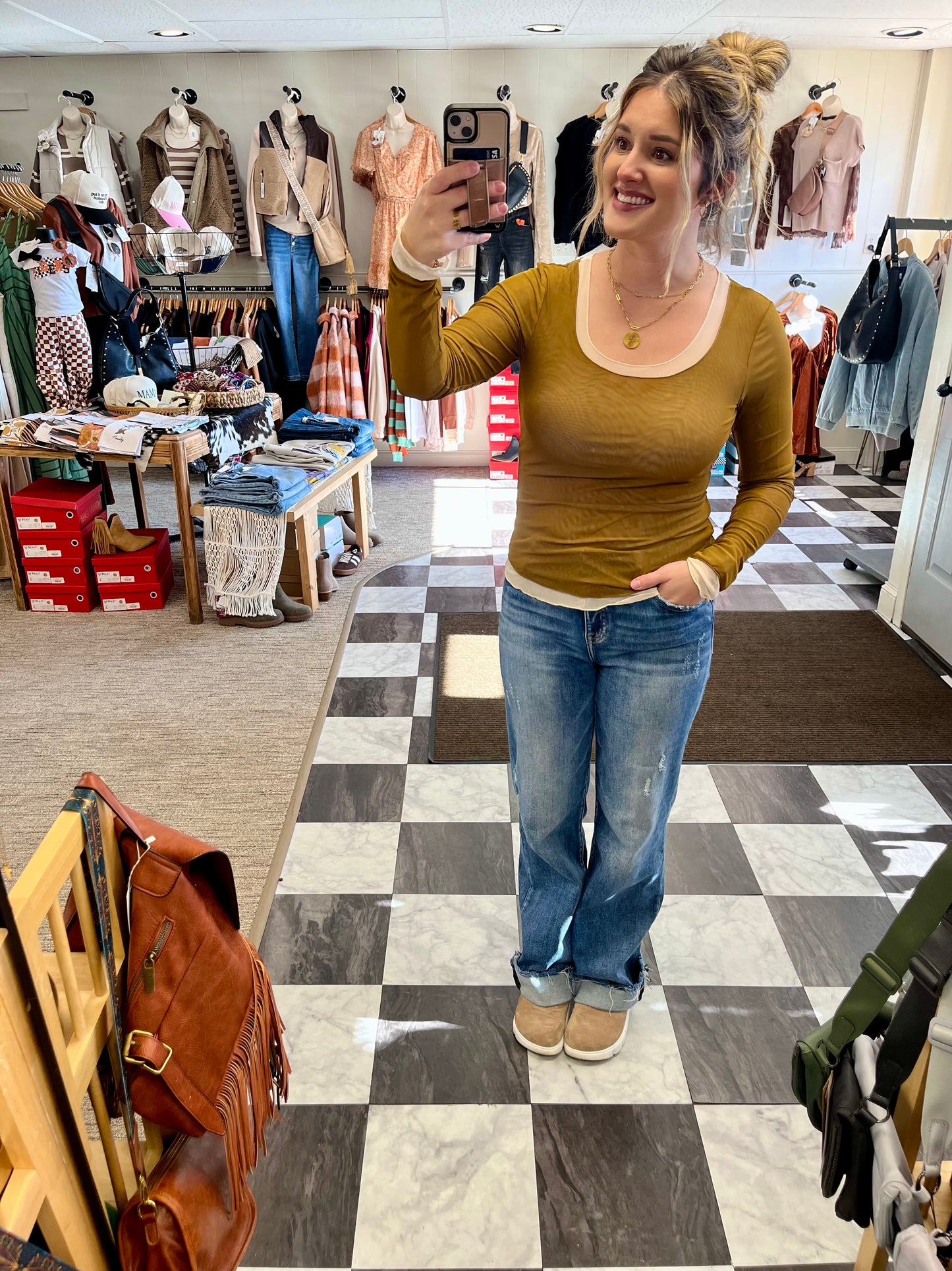 Soni Mesh Long Sleeve - Moss/Cream