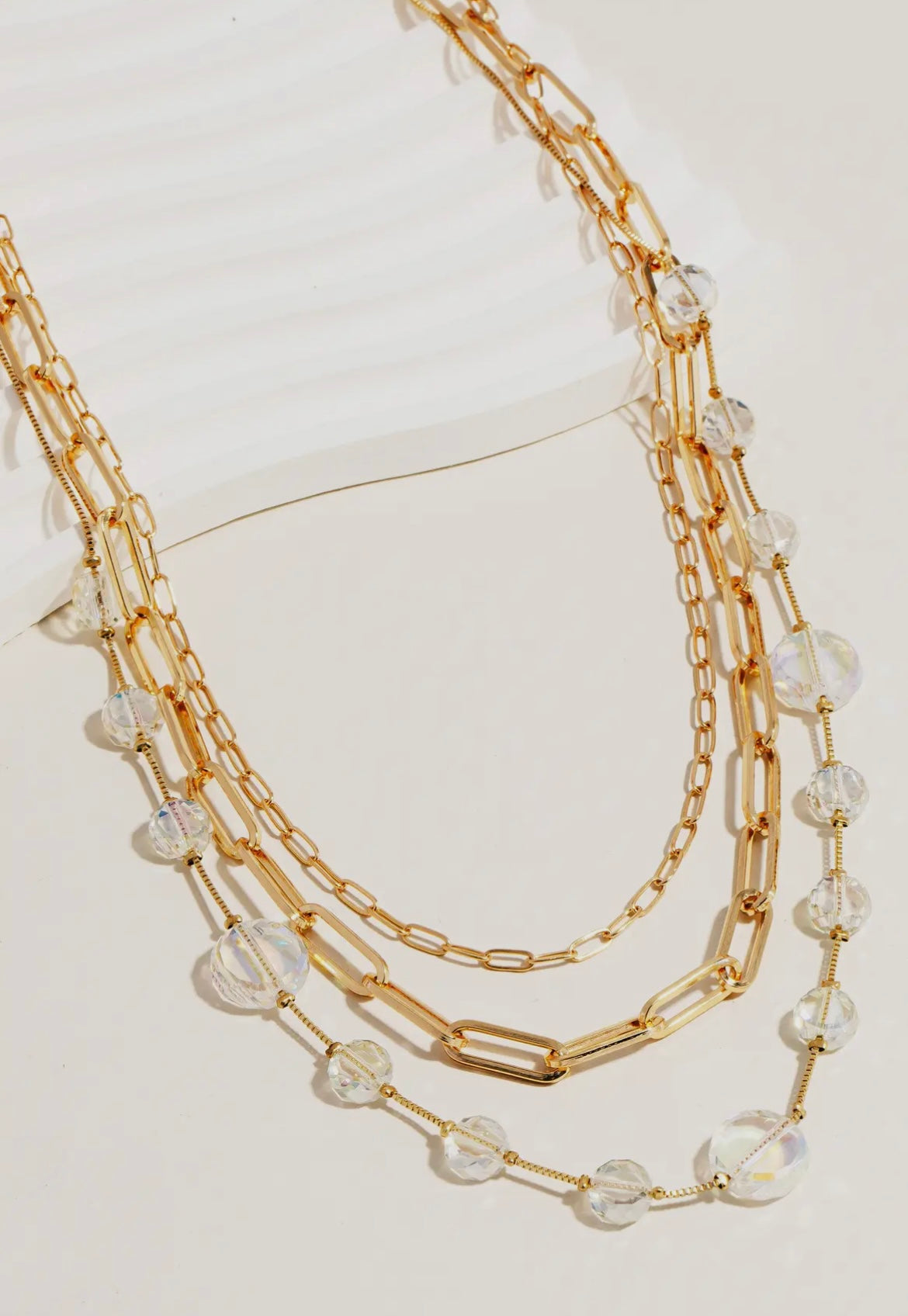 Layered Rhinestone Necklace - Gold & Crystal