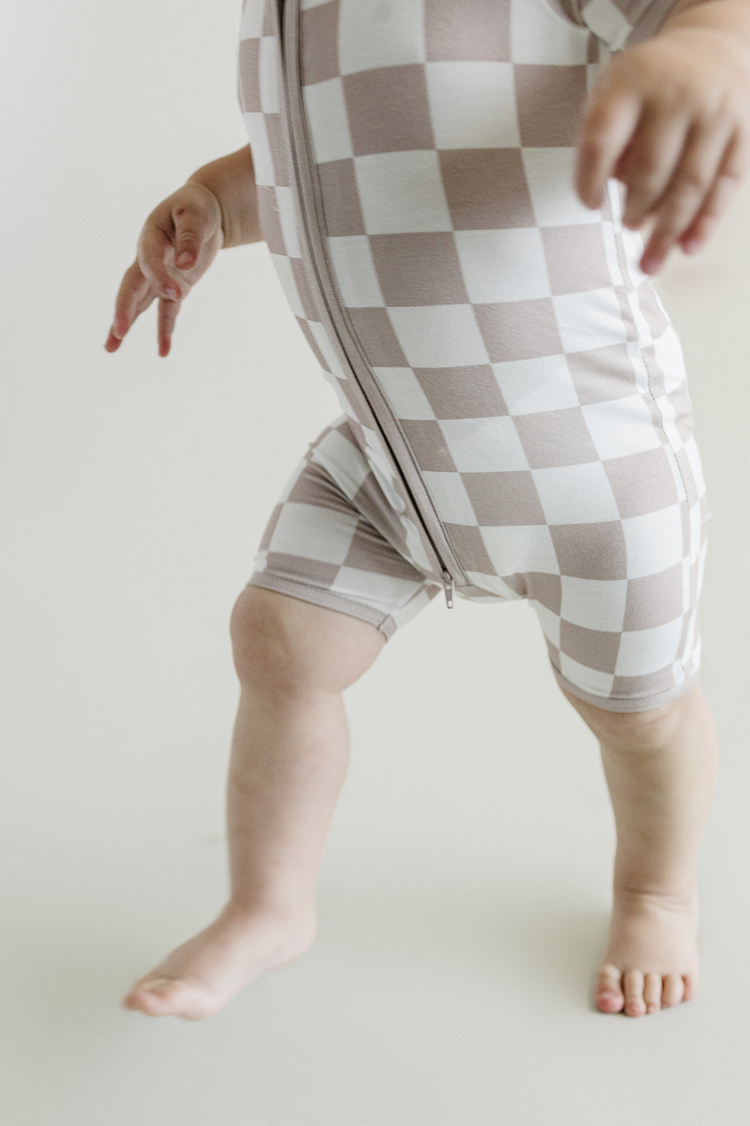 Bamboo Shorty Romper | Latte Checkered