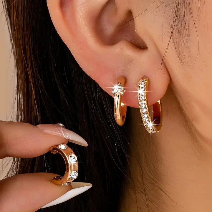 Crystal Huggie Hoop Trio Set - Gold