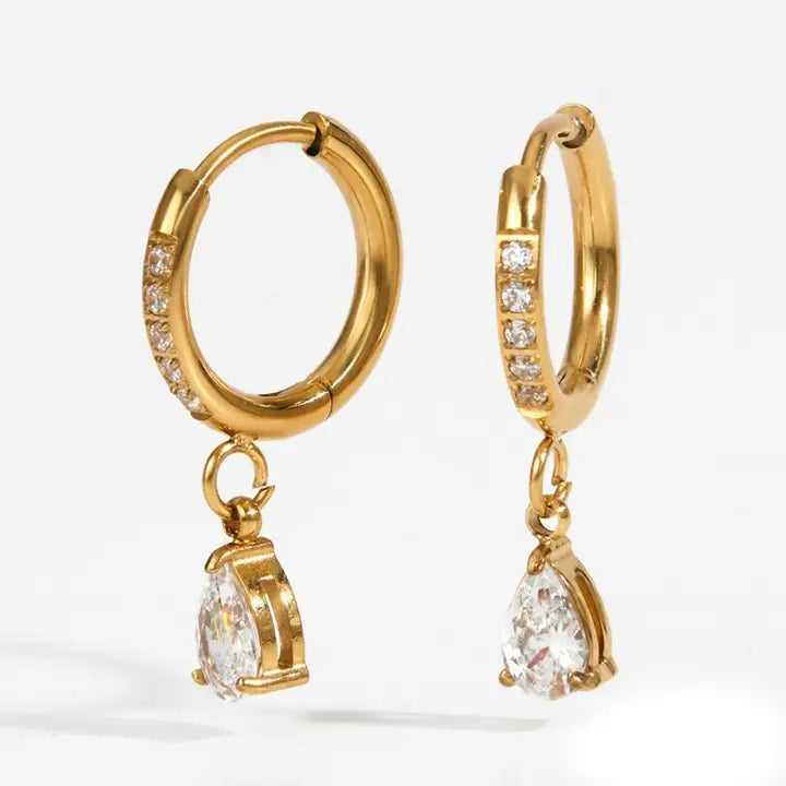 Crystal Teardrop Huggies - Gold