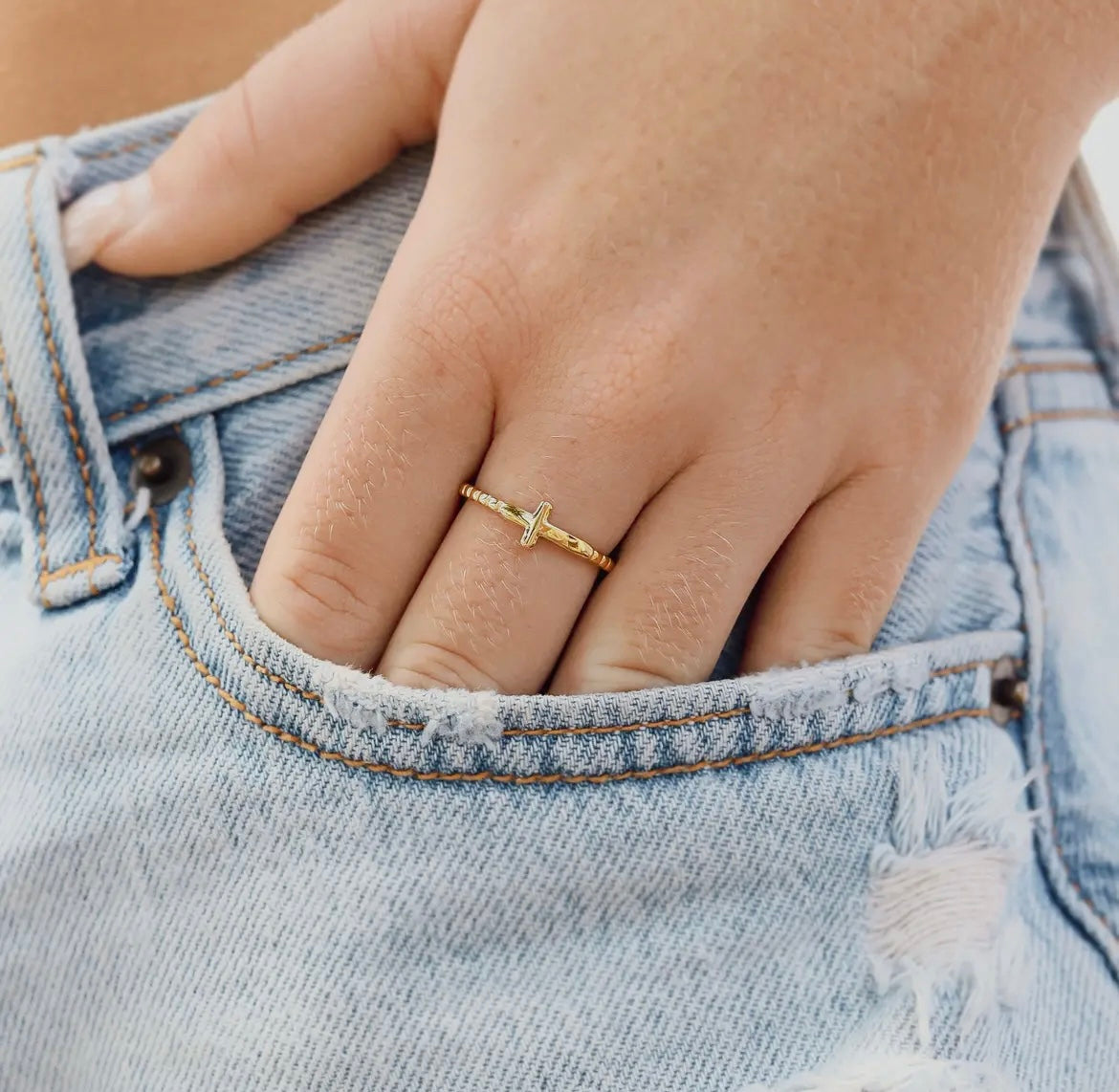 18K Gold Cross Ring