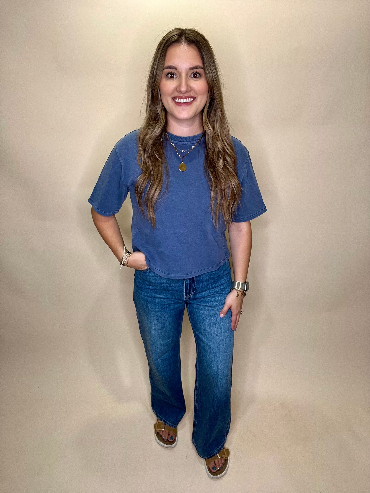 Willa Washed Terry Top - Navy