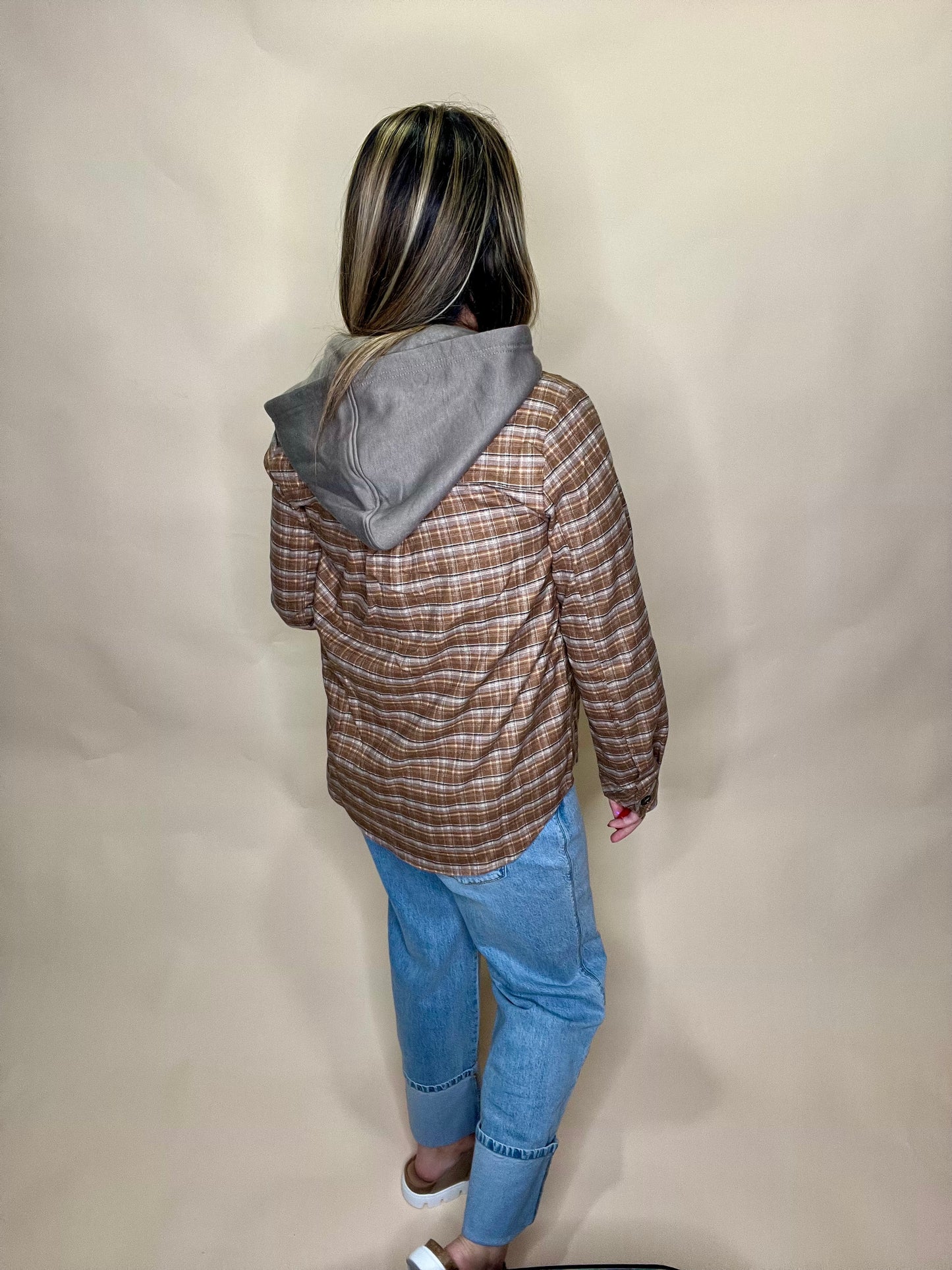 Meadow Hooded Plaid Jacket - Caramel