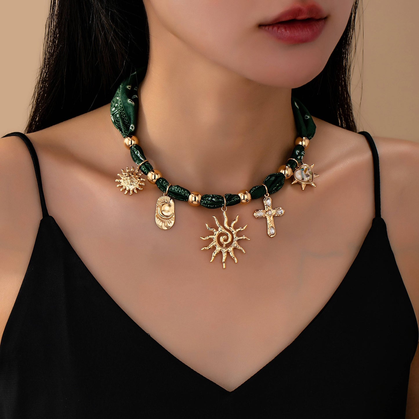 Scarf Necklace - Paisely Green