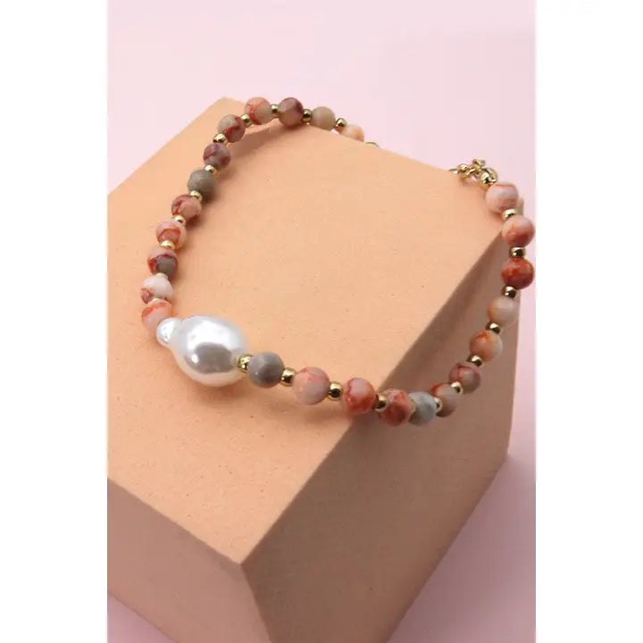 Stone Beaded Bracelet - Peach Agate