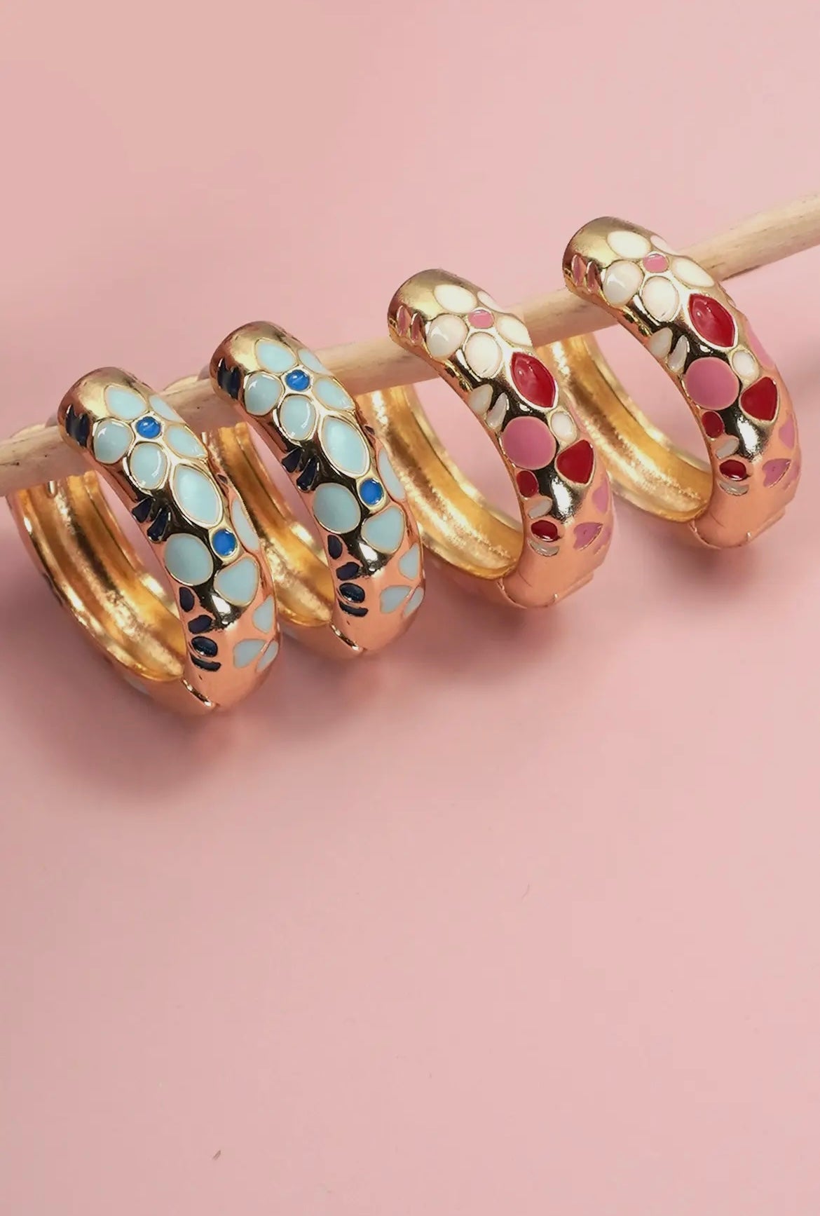Flower Hoop Earrings - Blue