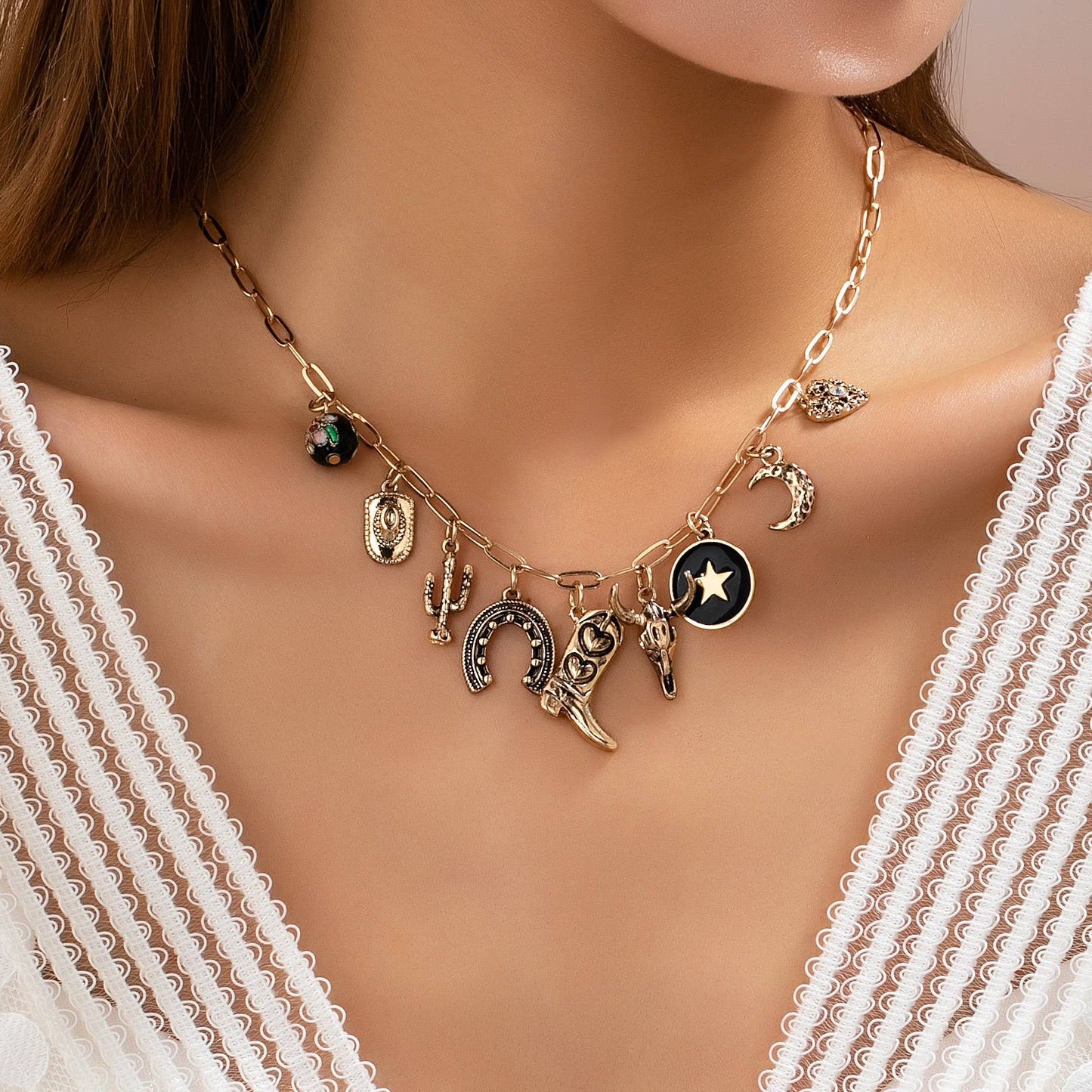 Western Boot Charm Necklace - Gold