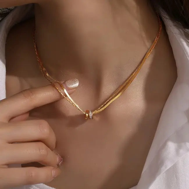 Layered Eternal Circle Necklace - Gold