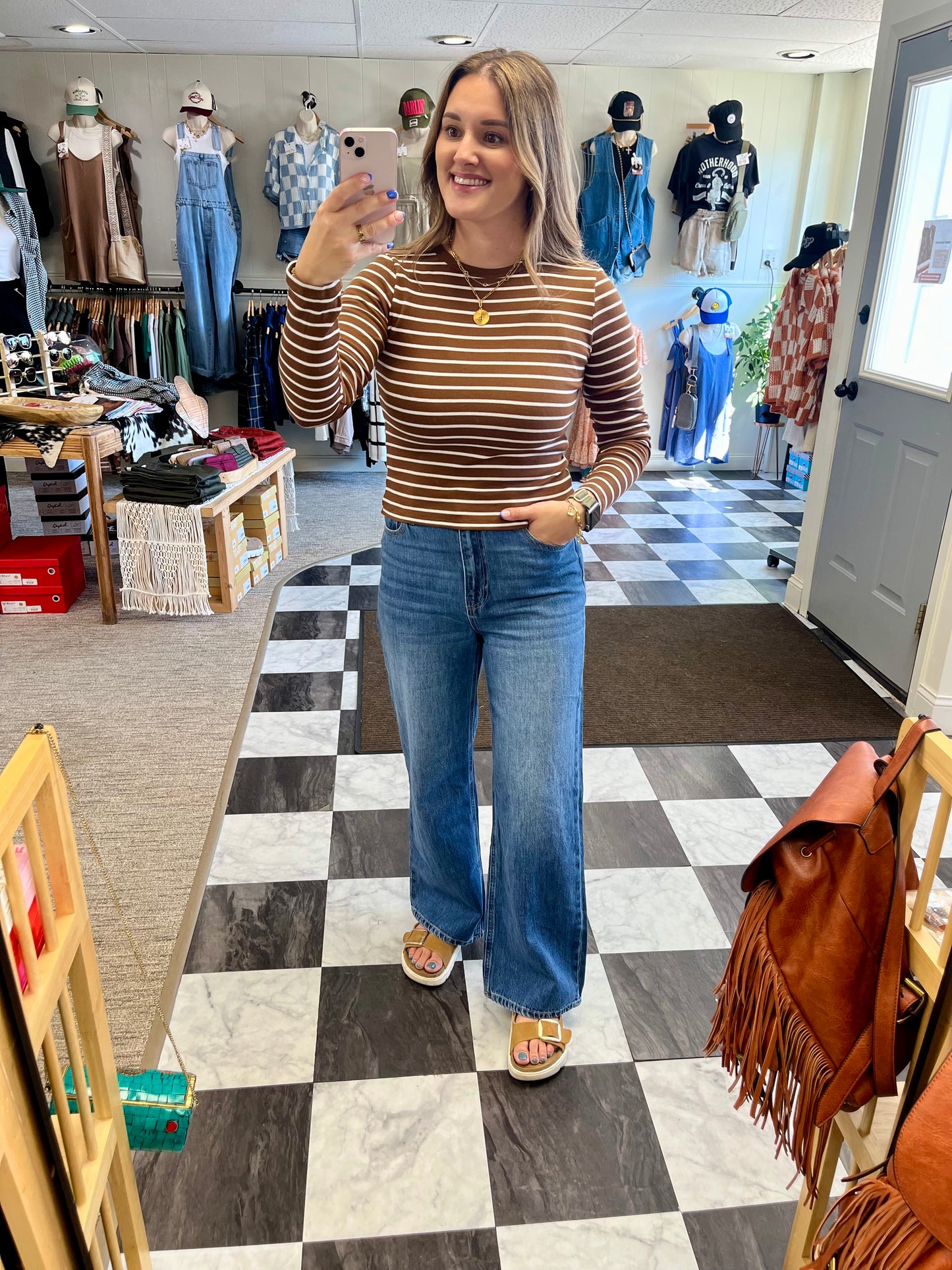 Lanae Striped Long Sleeve - Brown/White