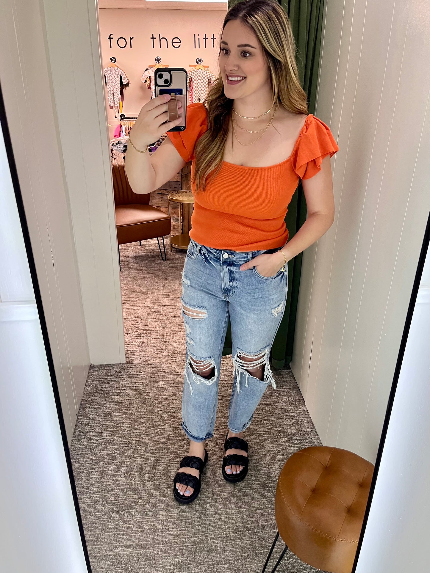 Elle Ruffle Sleeve Tank - Orange