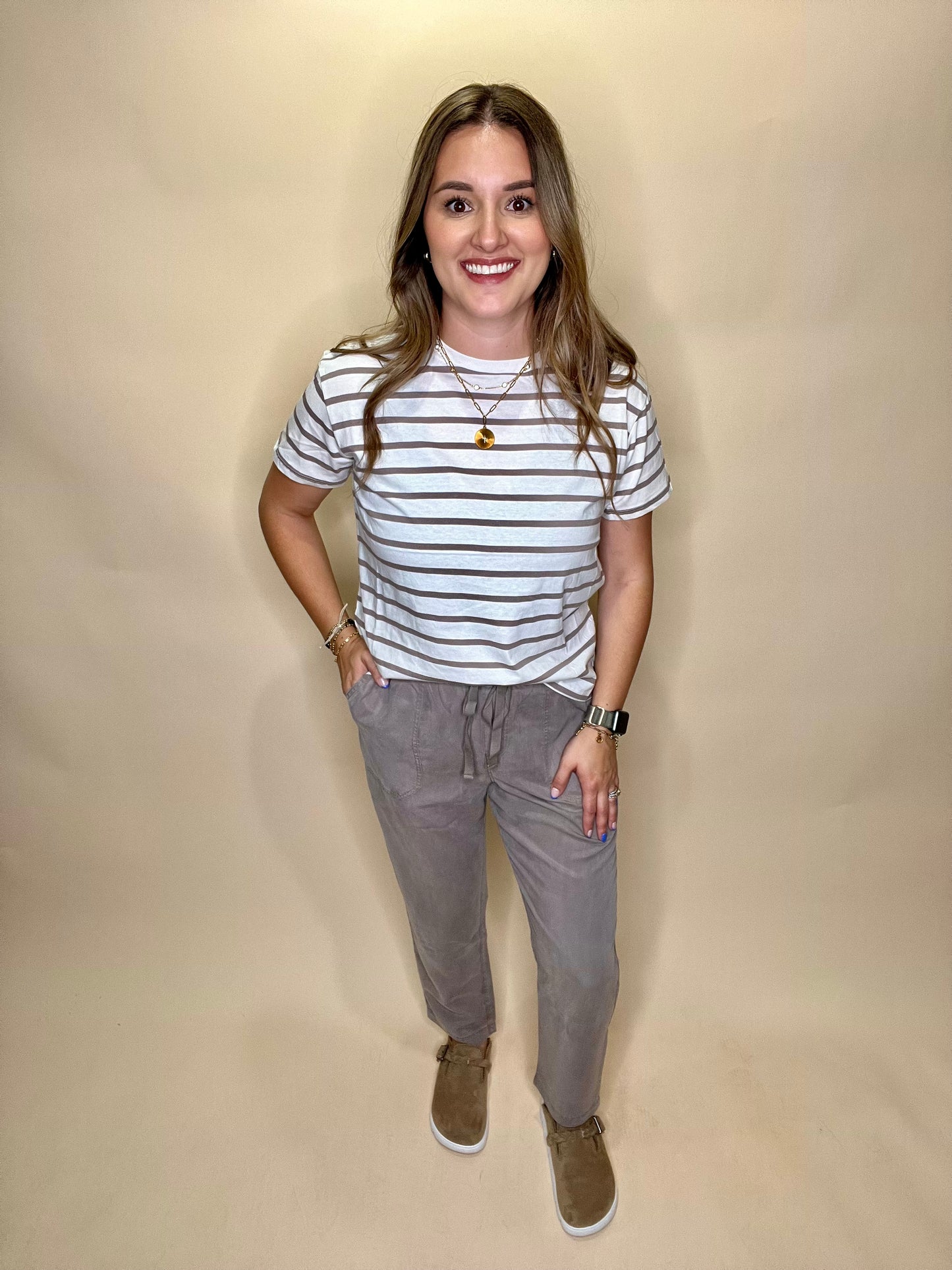 Andi Stripped Short Sleeve - White/Taupe