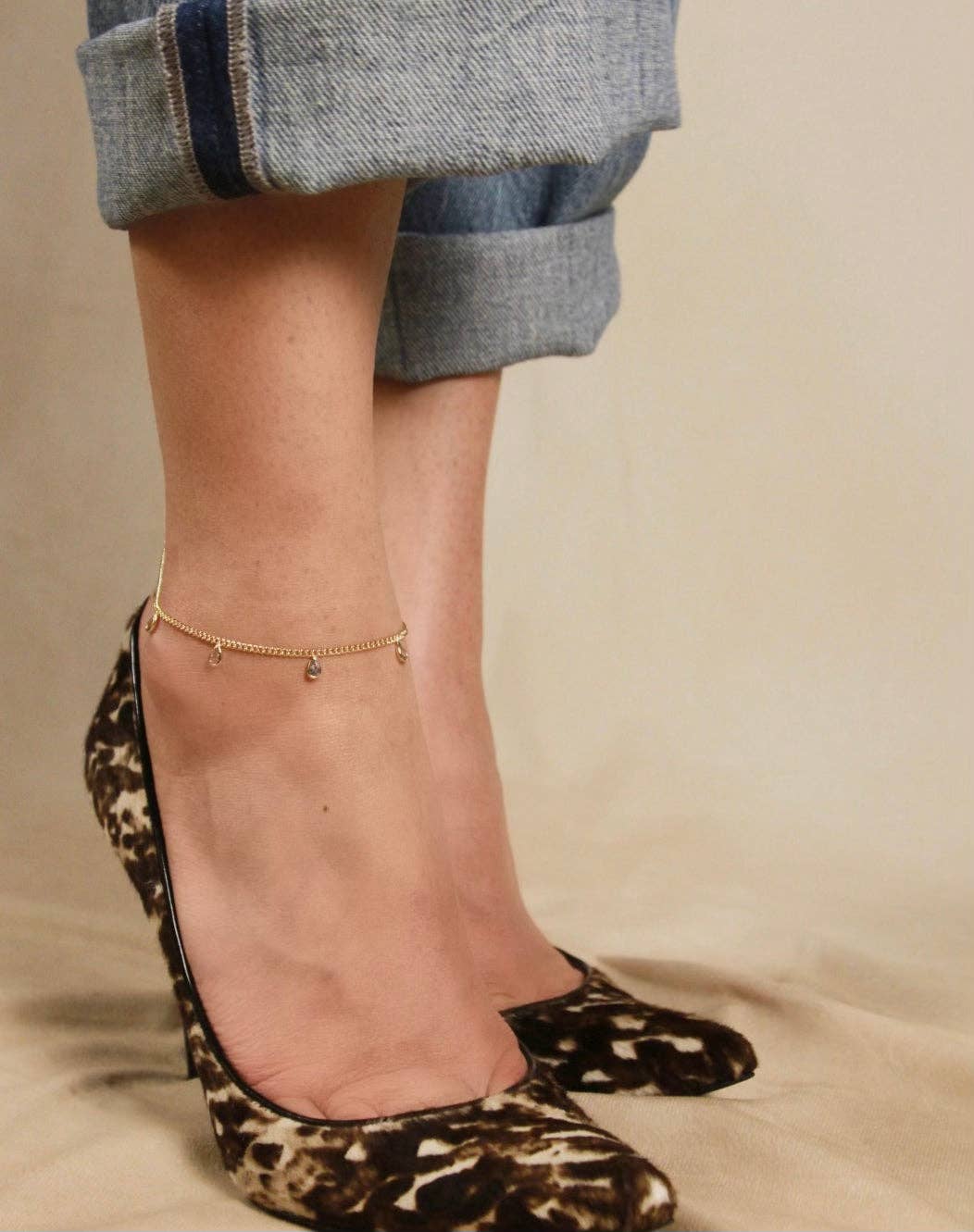 CZ Drops Chain Anklet - 18k Gold
