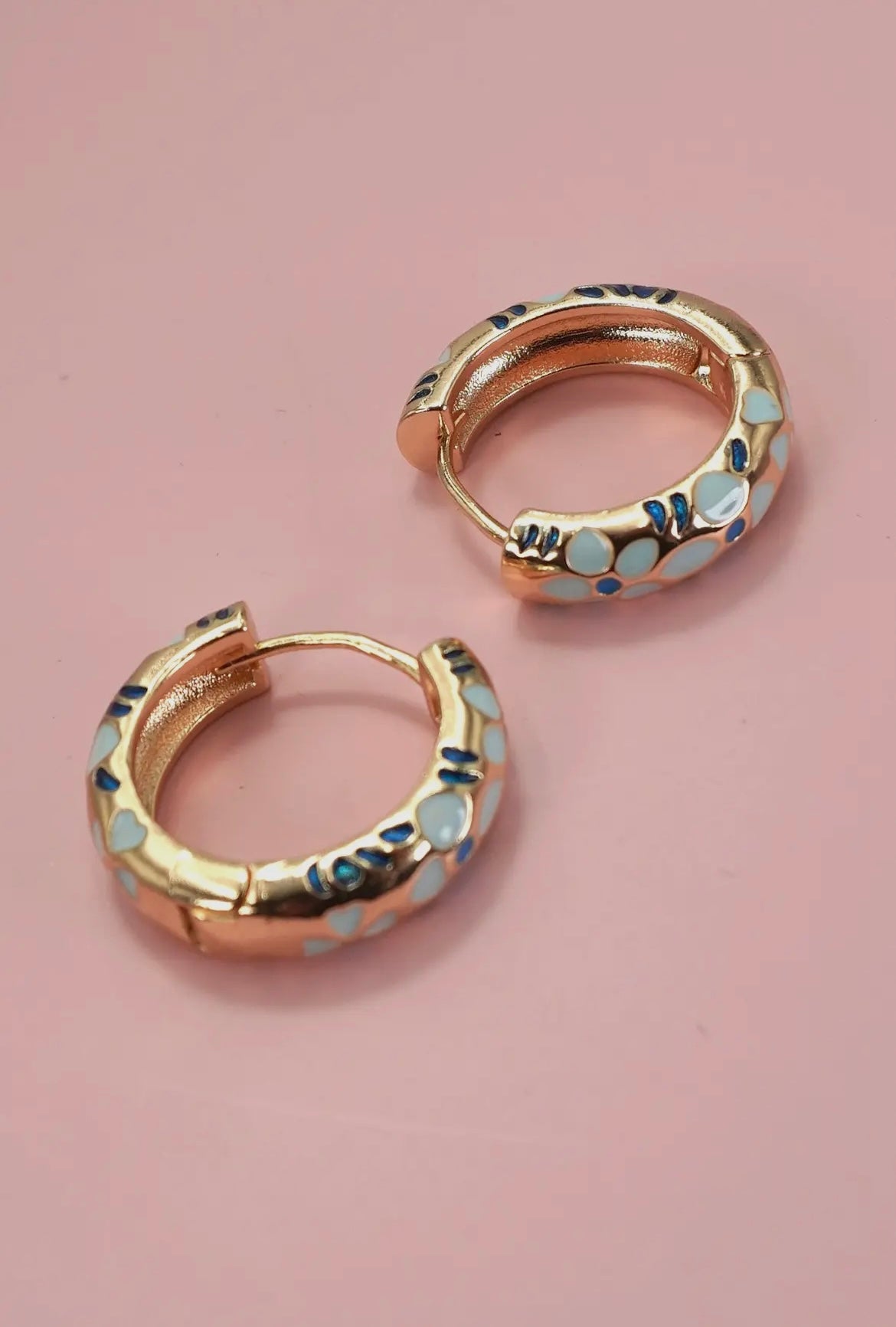 Flower Hoop Earrings - Blue