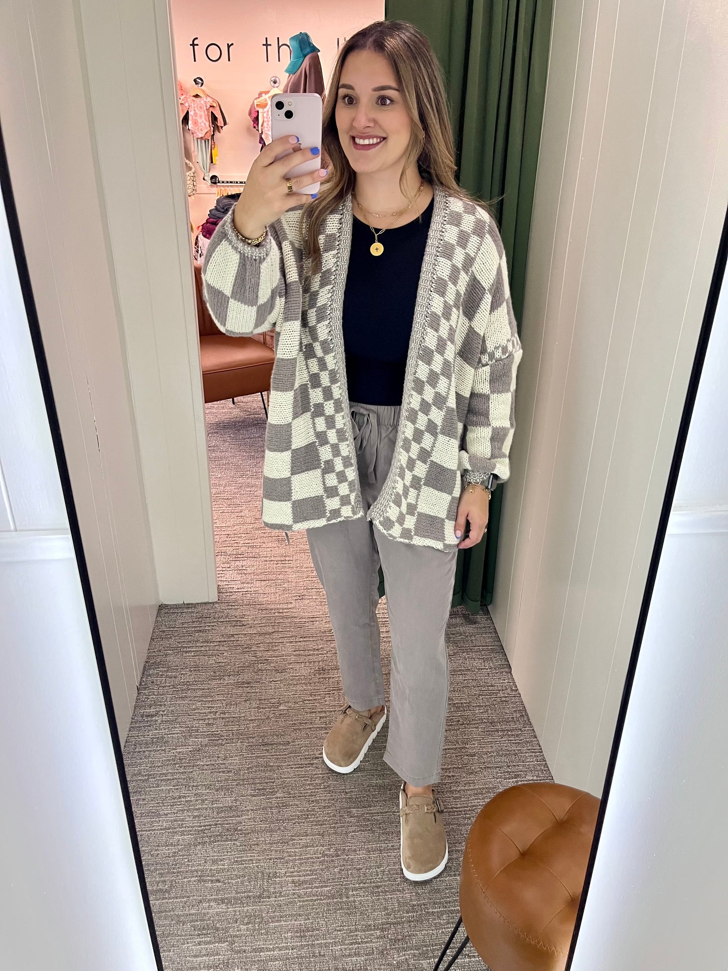 Whitney Checkered Cardigan - Taupe