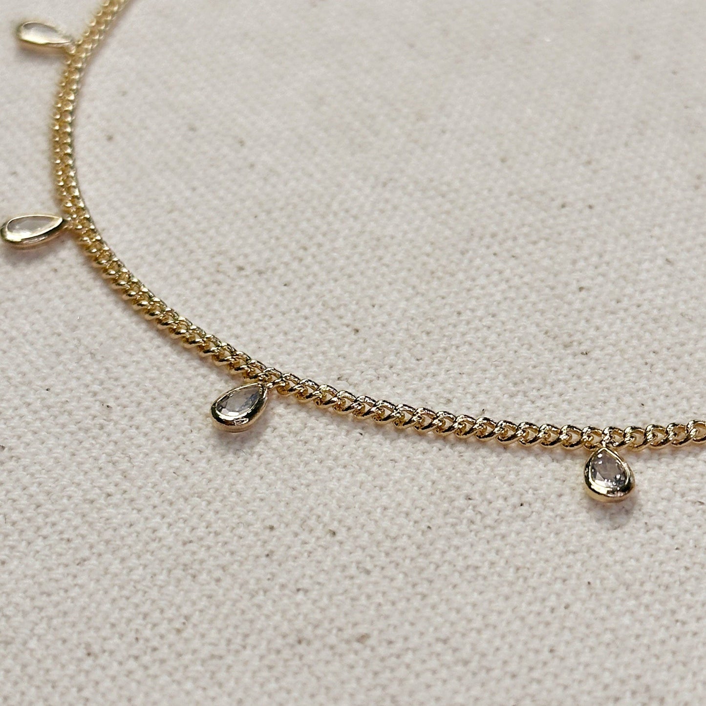 CZ Drops Chain Anklet - 18k Gold