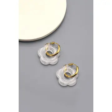 Flower Charm Hoops - White