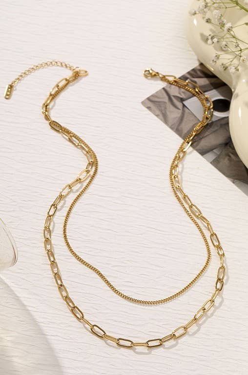 Double Layered Chain Necklace - Gold
