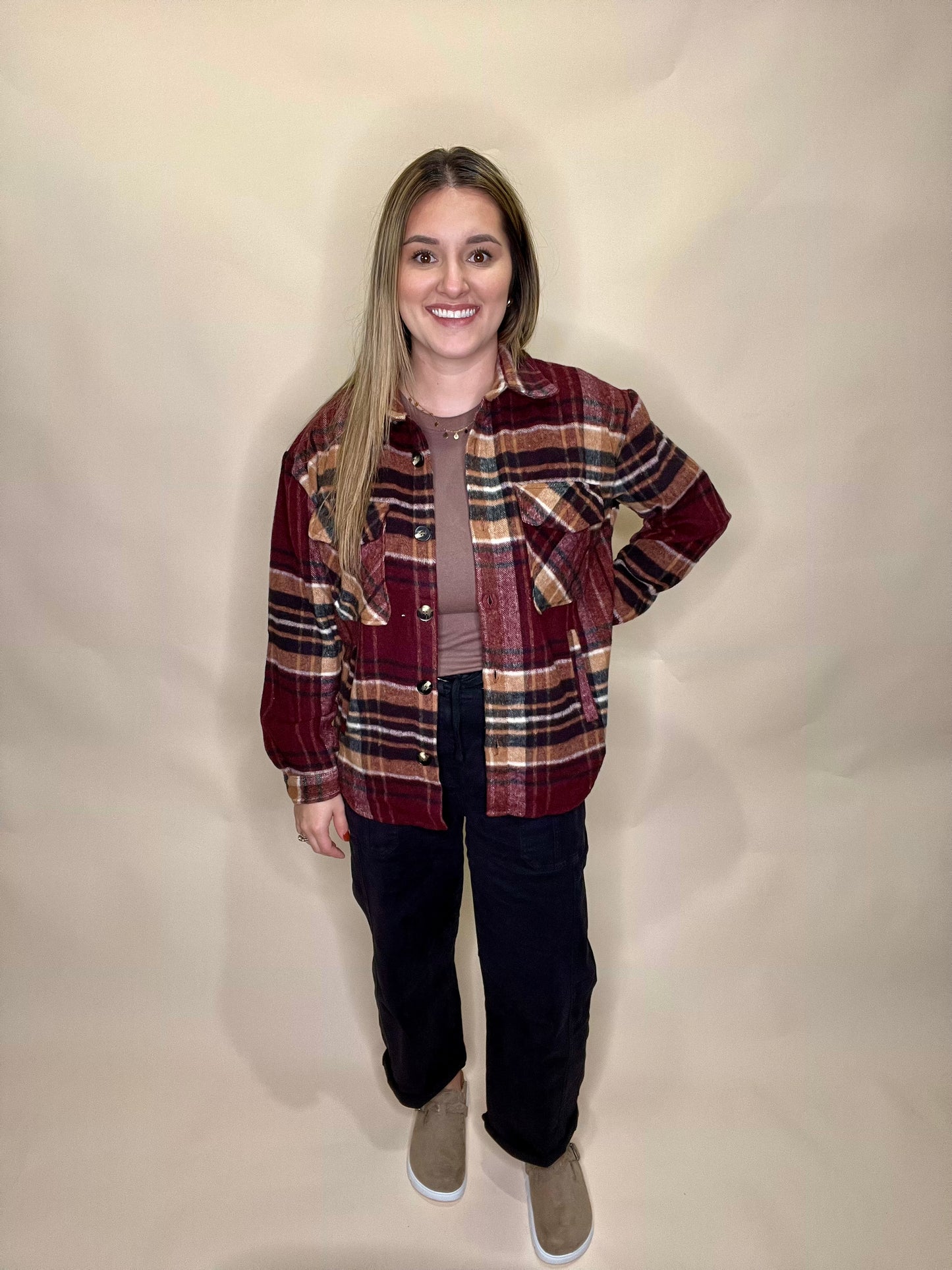 Valarie Plaid Button Down - Burgundy