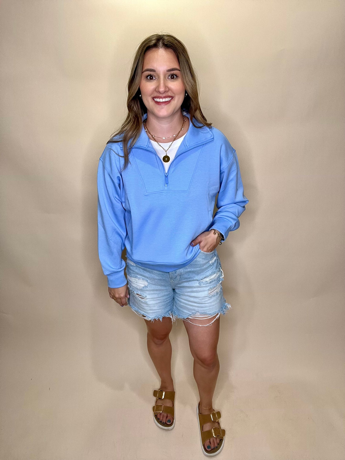 Chelsea Half Zip Pullover - Spring Blue