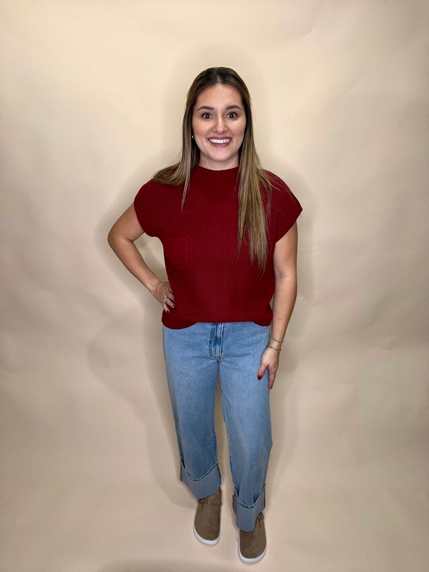 Dahlia Short Sleeve Sweater - Cabernet