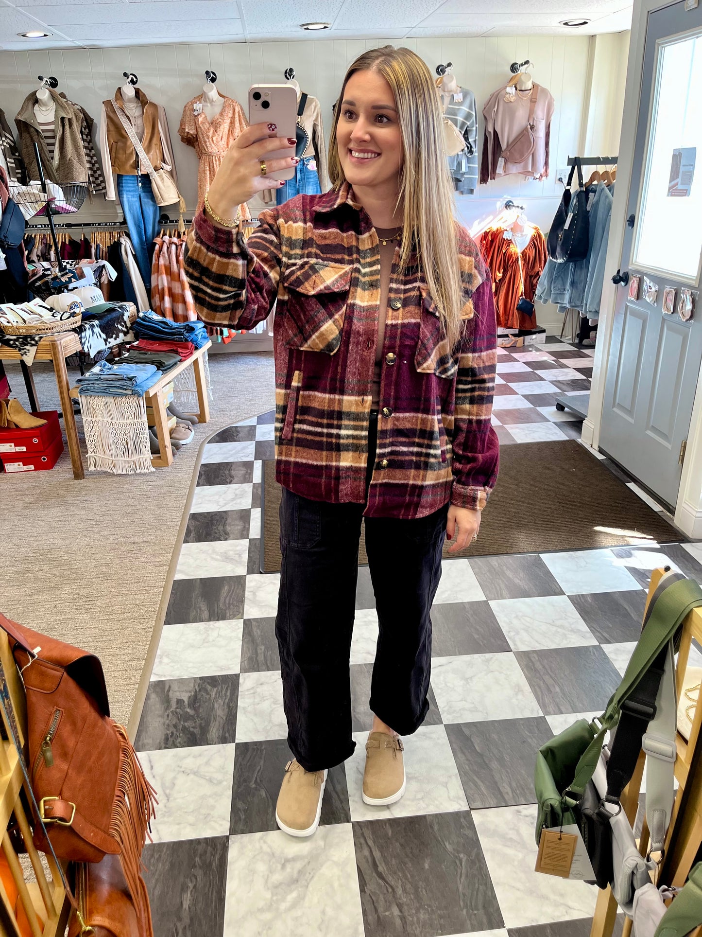 Valarie Plaid Button Down - Burgundy