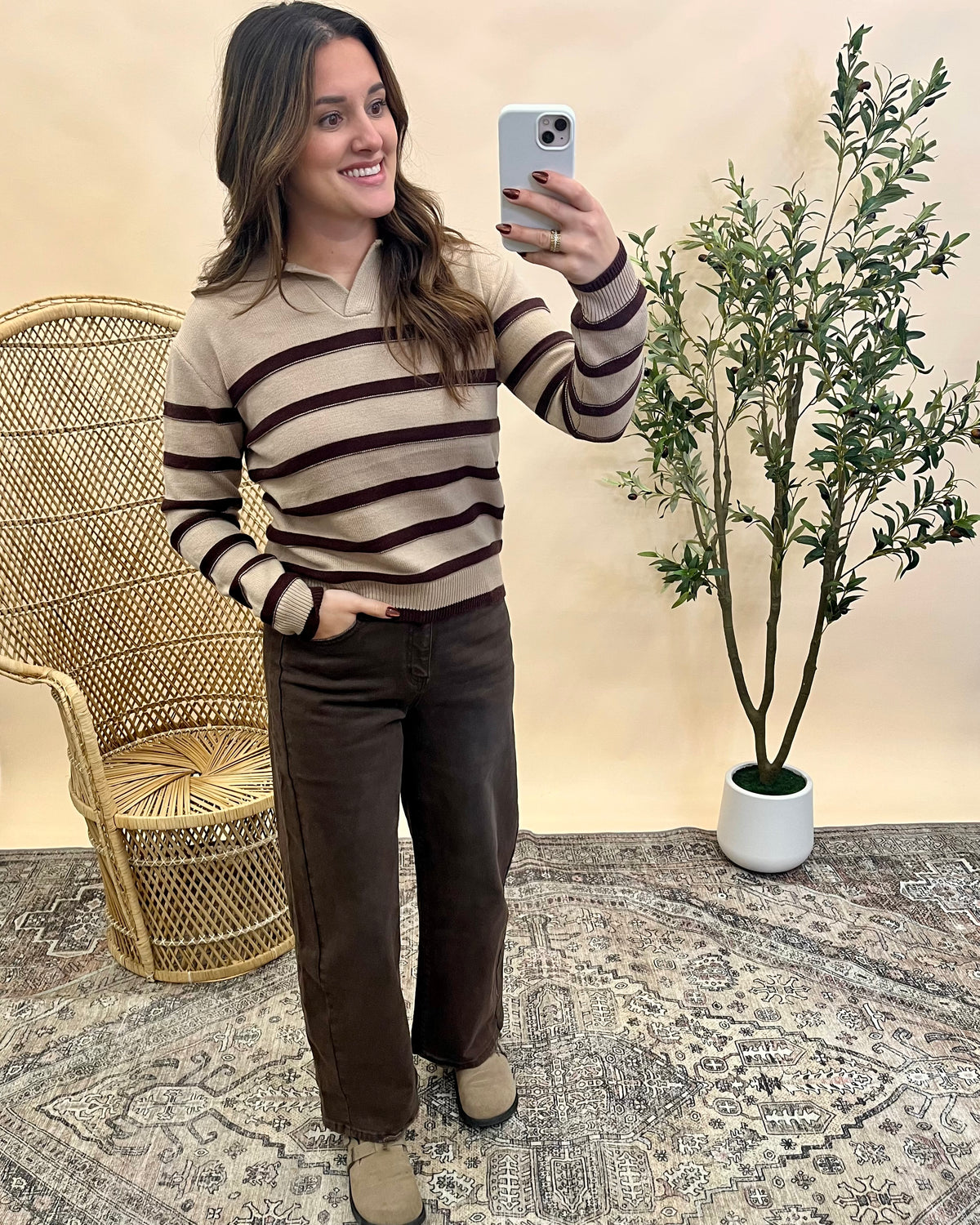 Gianna Striped Sweater - Taupe/Brown