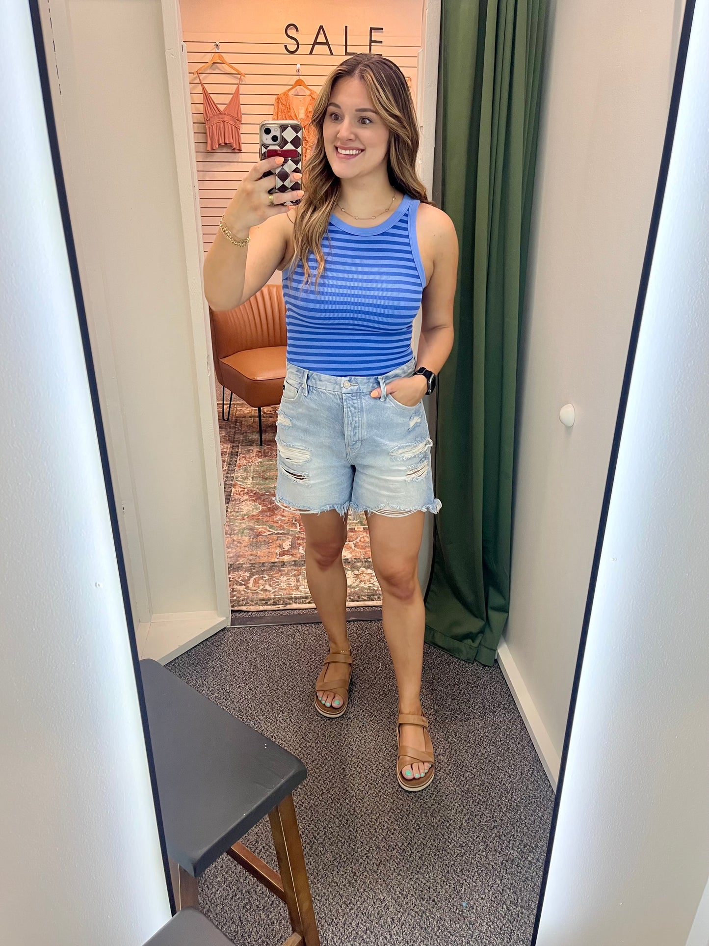 Hannah Reversible Striped Tank - Marina OSFM