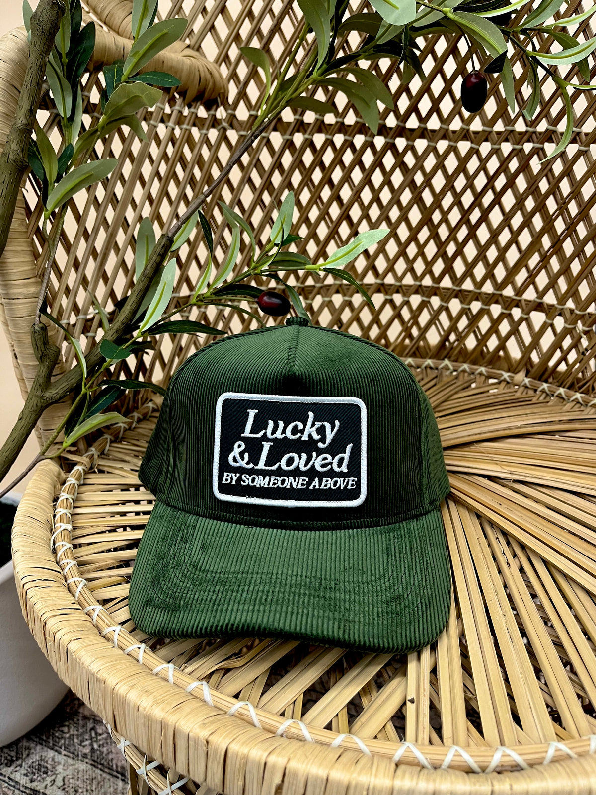 Lucky & Loved Cap - Olive Corduroy