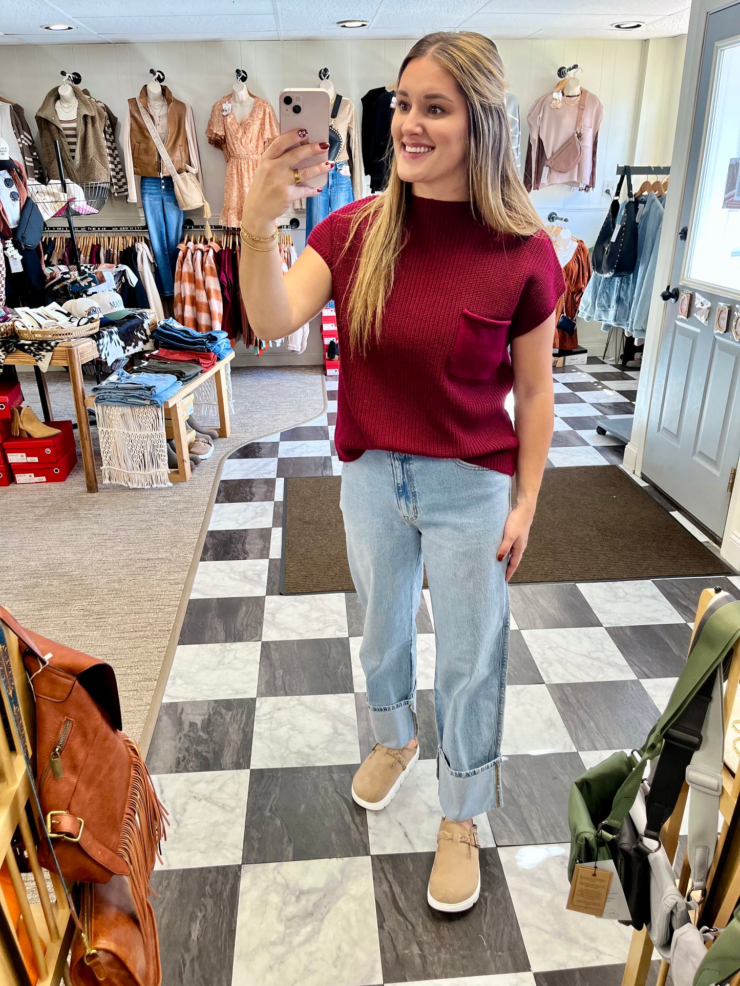 Dahlia Short Sleeve Sweater - Cabernet