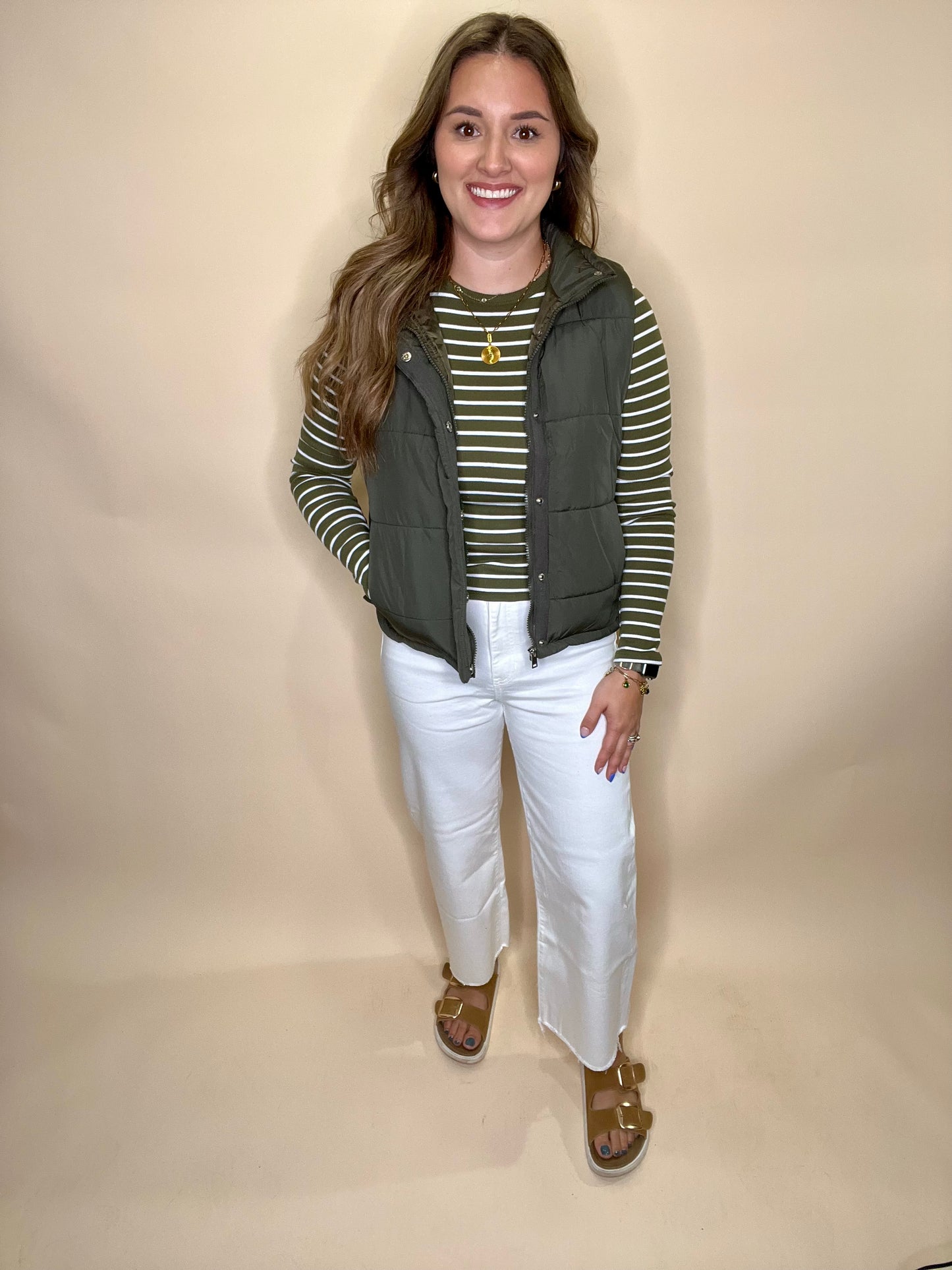 Lanae Striped Long Sleeve - Olive/White