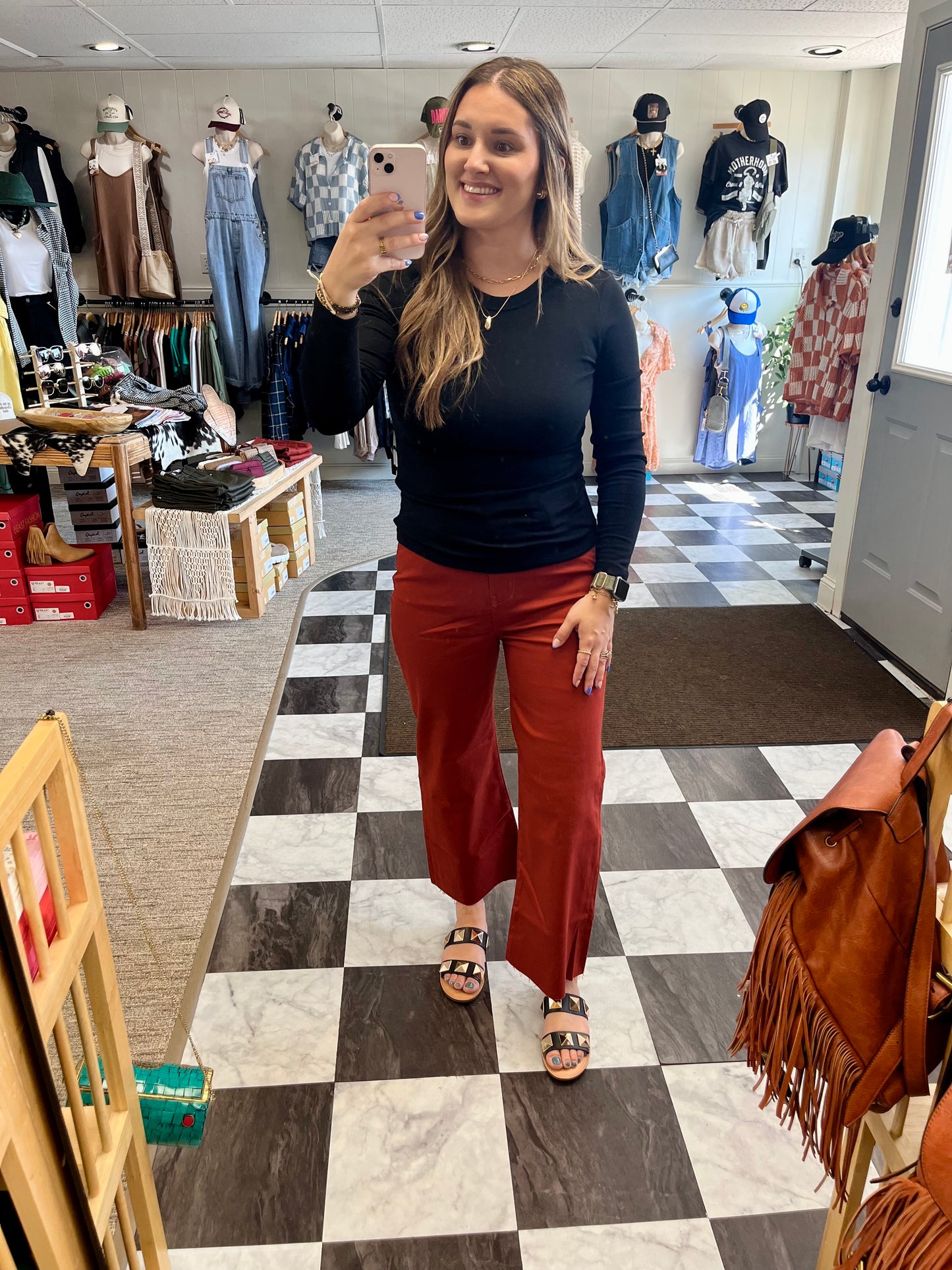 Harlow Cropped Leg Pants - Rust