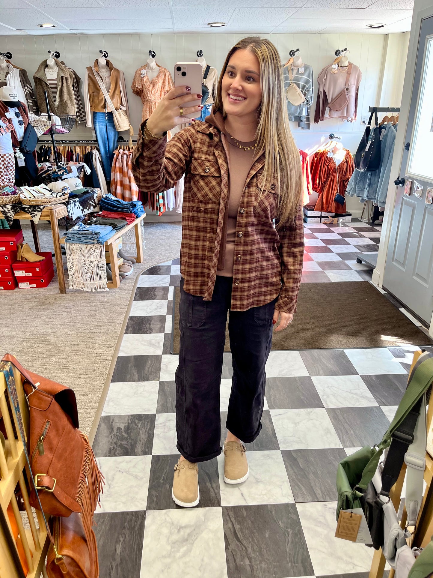 Meadow Hooded Plaid Jacket - Chocolate