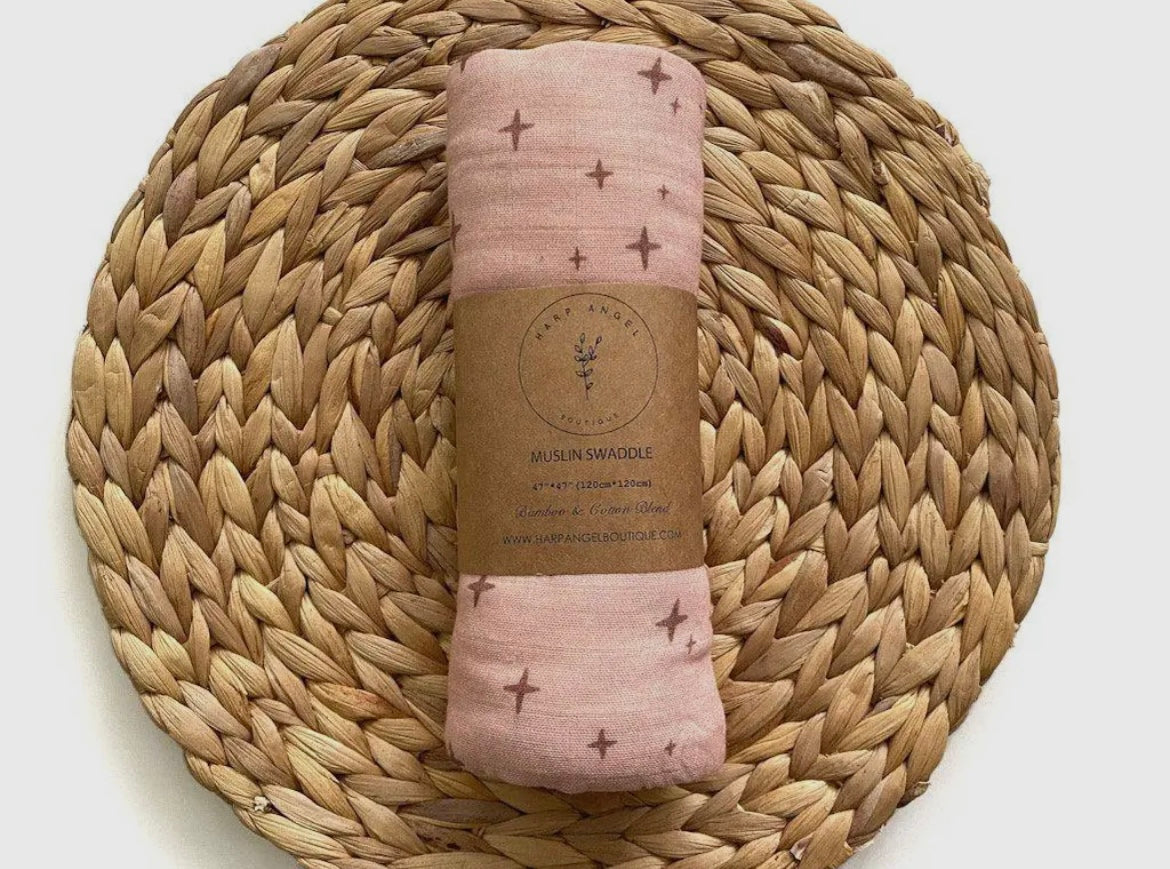 Pink Stars Muslin Swaddle