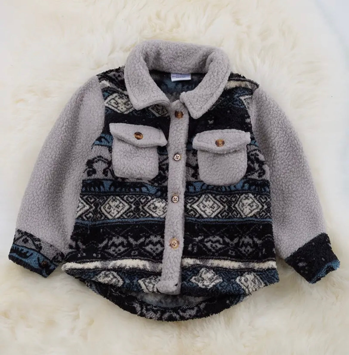 Black Geometric Sherpa Shacket