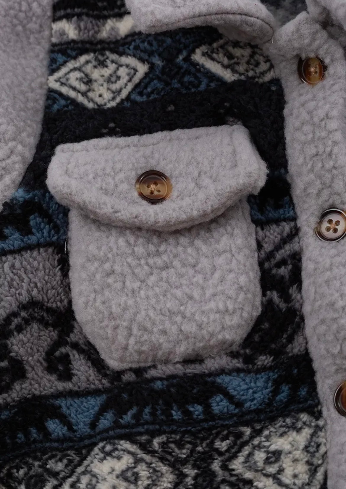 Black Geometric Sherpa Shacket