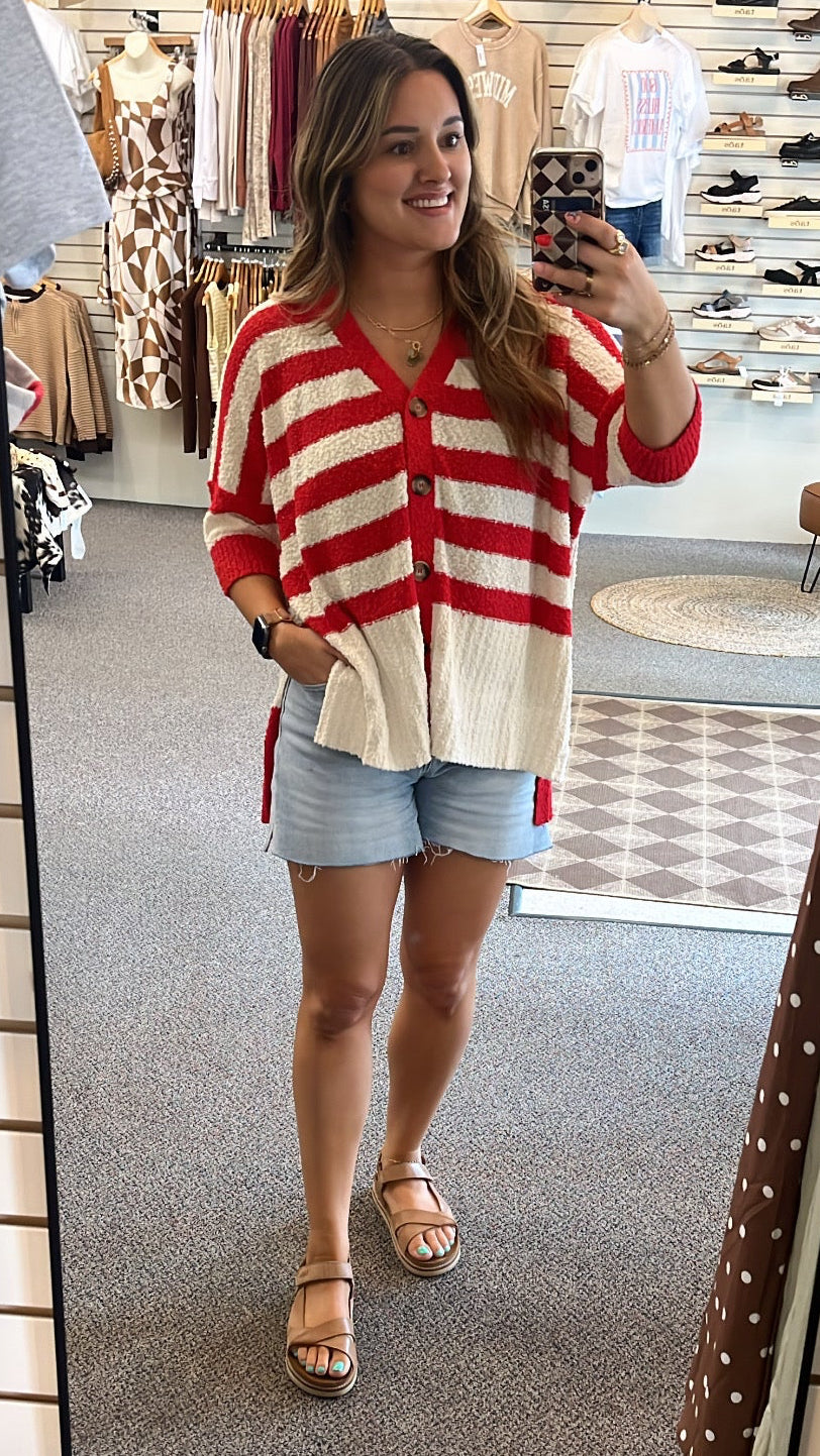 Jenna Striped Cardigan - Red