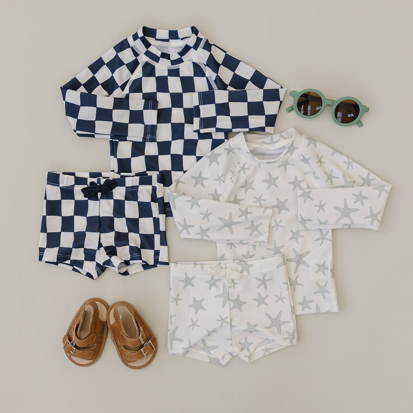 Wavy Checkered Long Sleeve Swim Set
