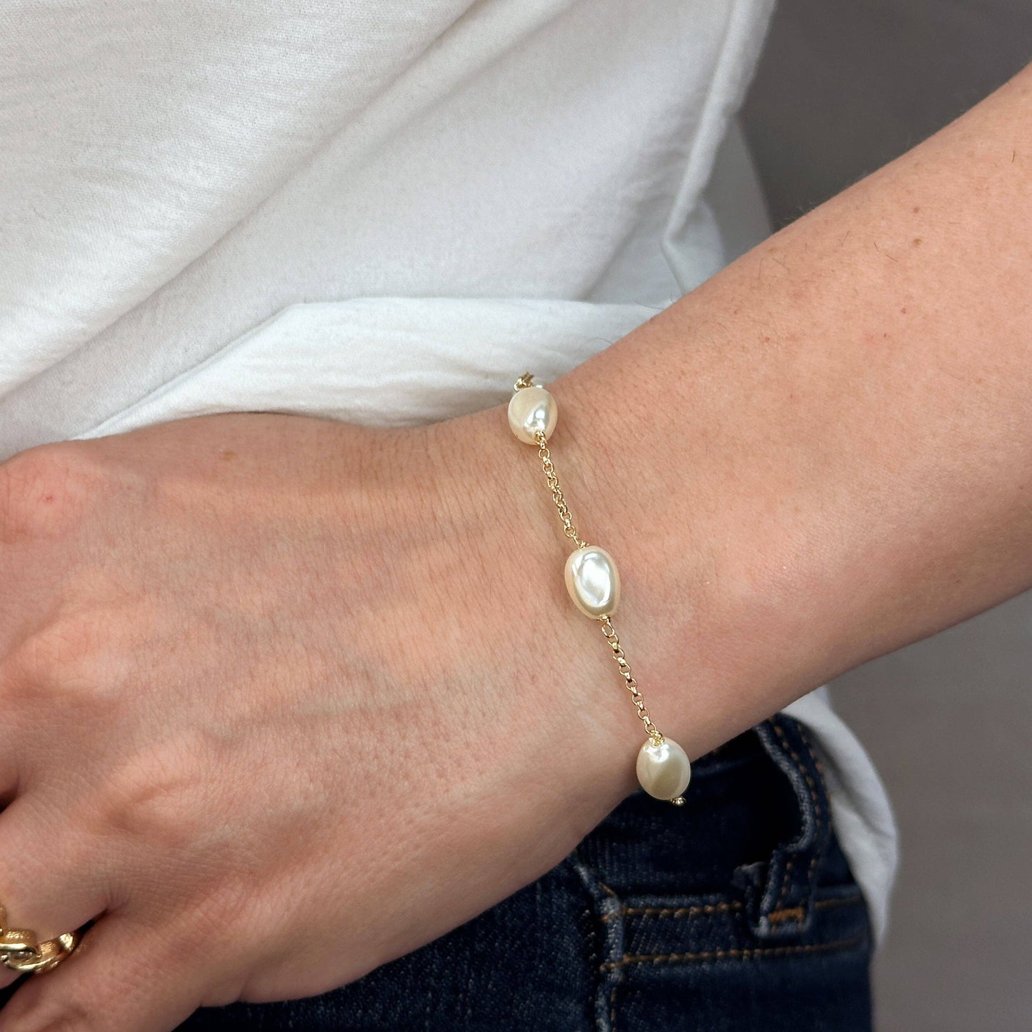 Spaced Baroque Pearl Bracelet - 18k Gold